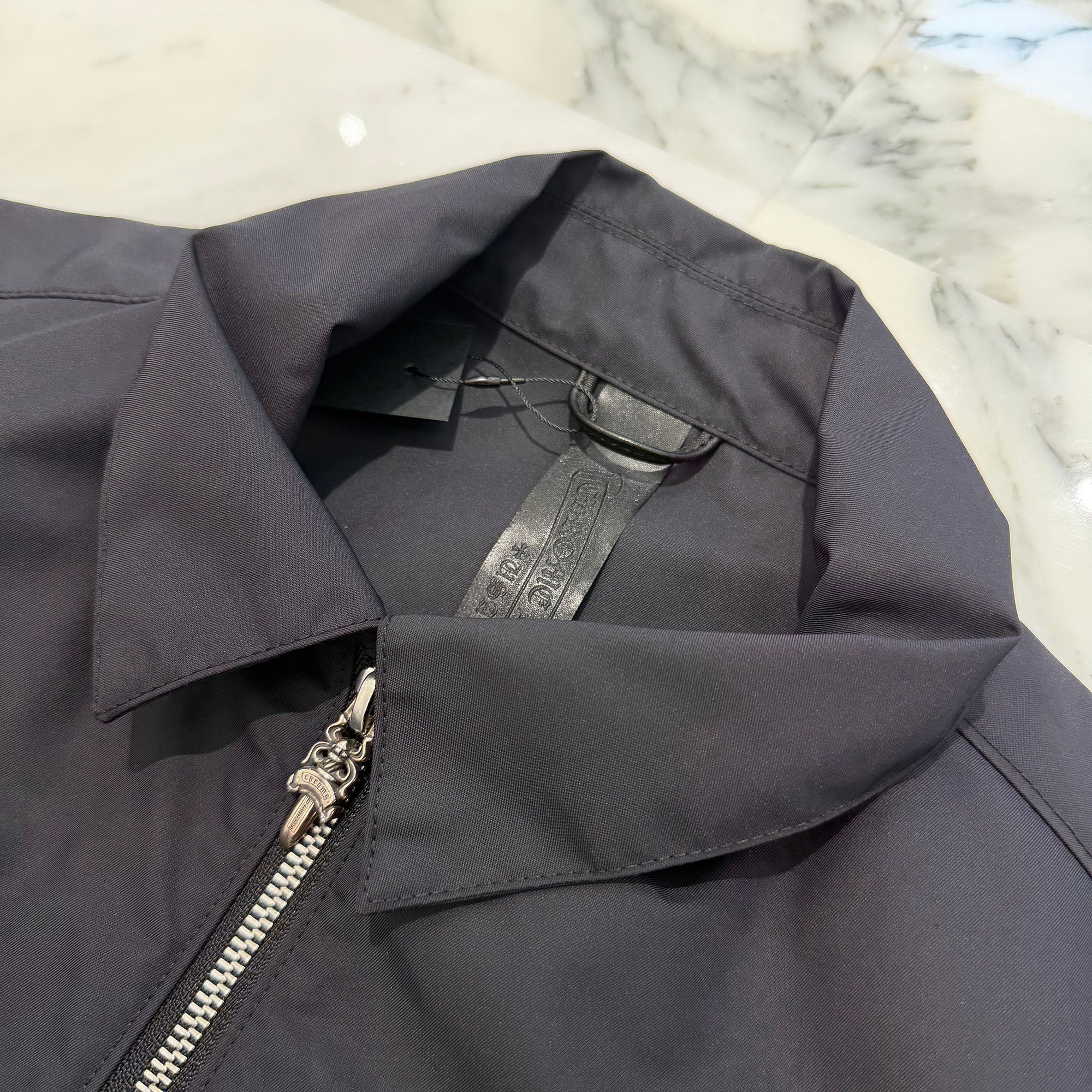 CHROME HEARTS Y NOT Carpenter Leather Pocket Nylon Zip Shirt Size