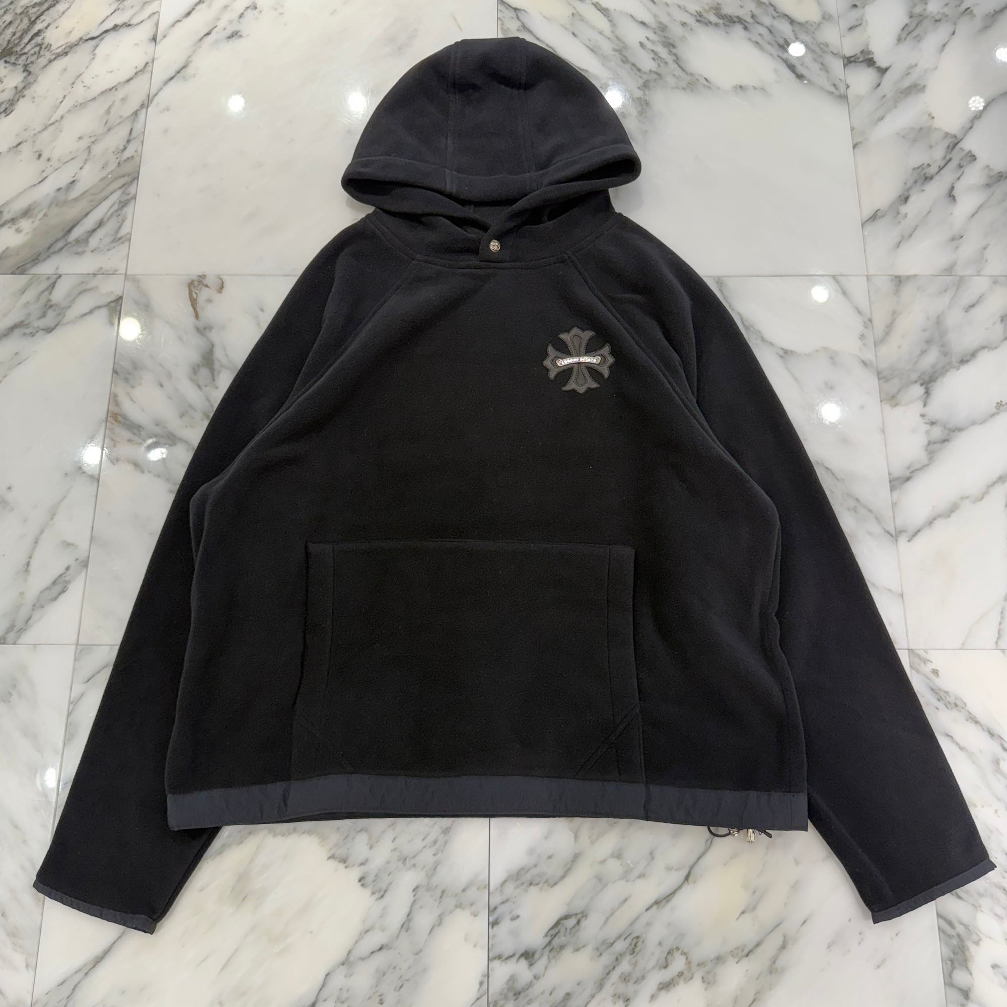CHROME HEARTS Y NOT CH Plus Leather Patch Fleece Hoodie Size M クロムハーツ ワイノット CHプラス レザー クロス パッチ フリース フーディ サイズM