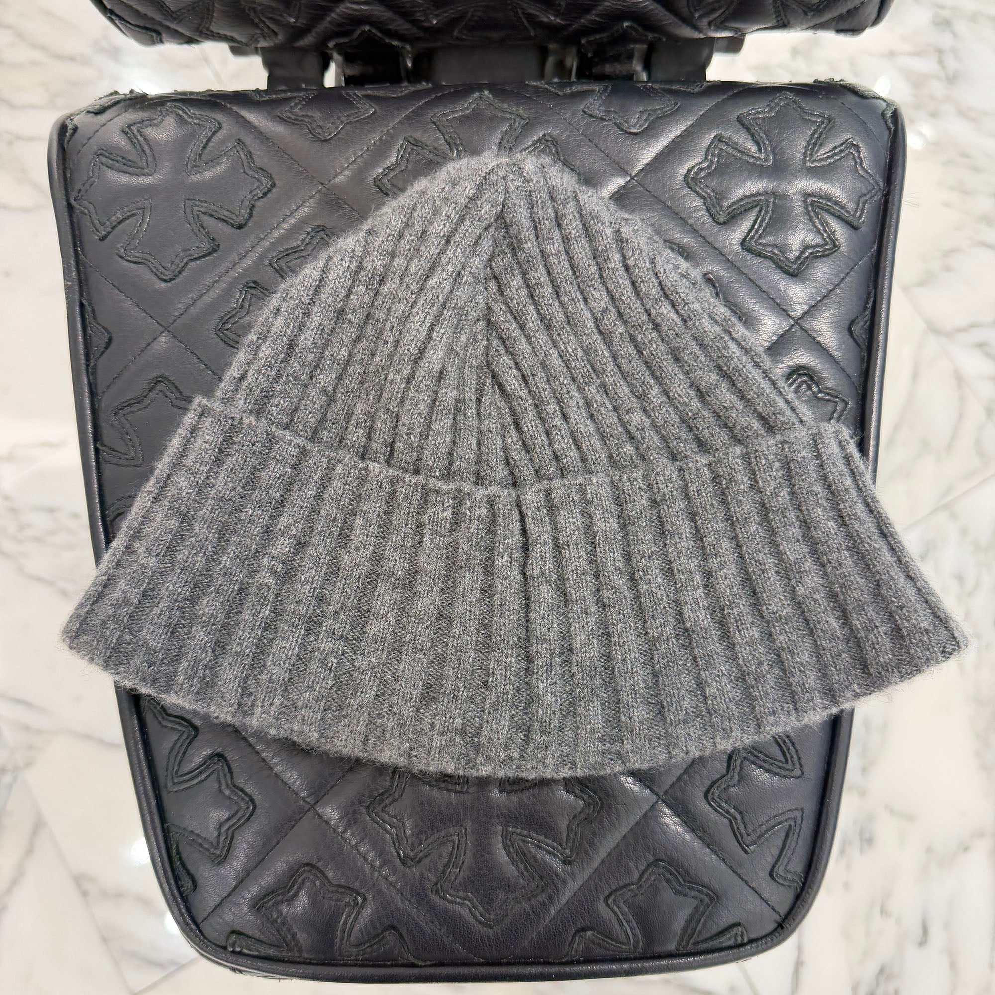 CHROME HEARTS Cashmere 1 Cross Leather Patch Beanie Size ONE SIZE (53-60) クロムハーツ カシミヤ 1 クロス レザーパッチ ビーニー サイズONE SIZE (53-60)