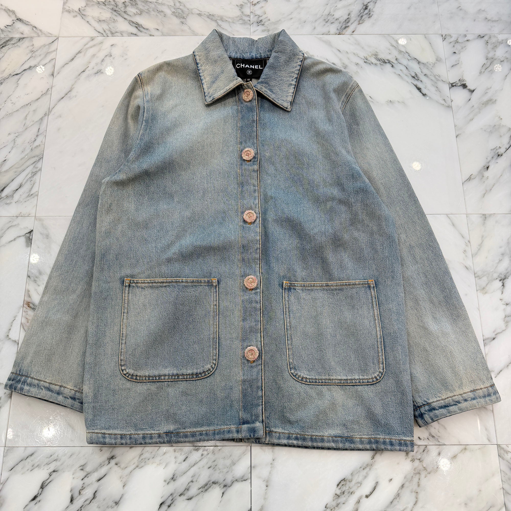CHANEL 2024AW Coco Mark Tweed Button Washed Denim Coveralls Jacket P78301V70488 Size 40 シャネル ココマークボタン ツイード ウォッシュド デニム カバーオール ジャケット サイズ40