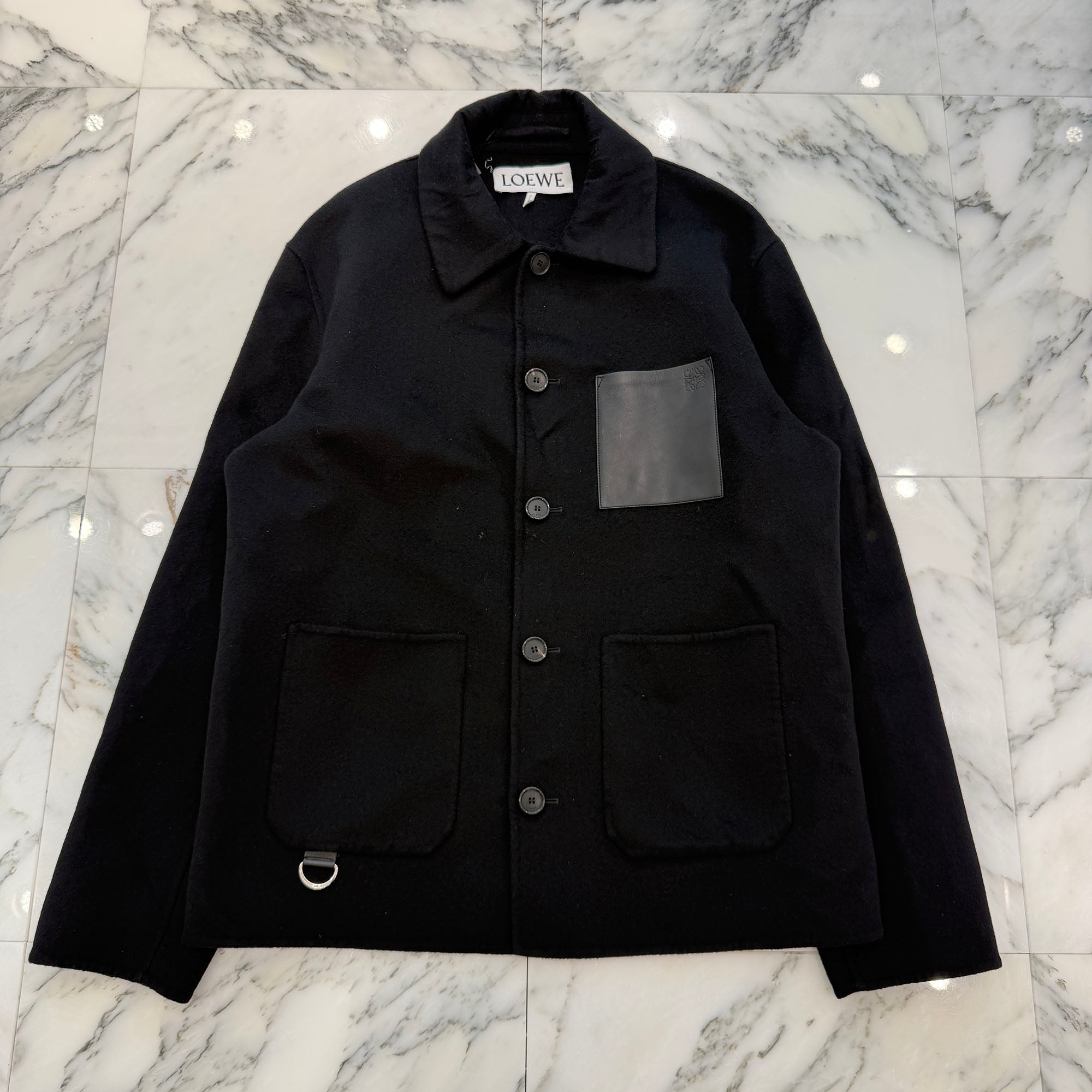 LOEWE Leather Pocket Anagram Work Wear Wool Jacket H526Y03WBE Size 48 ロエベ レザーポケット アナグラム ワークウェア ウールジャケット サイズ48