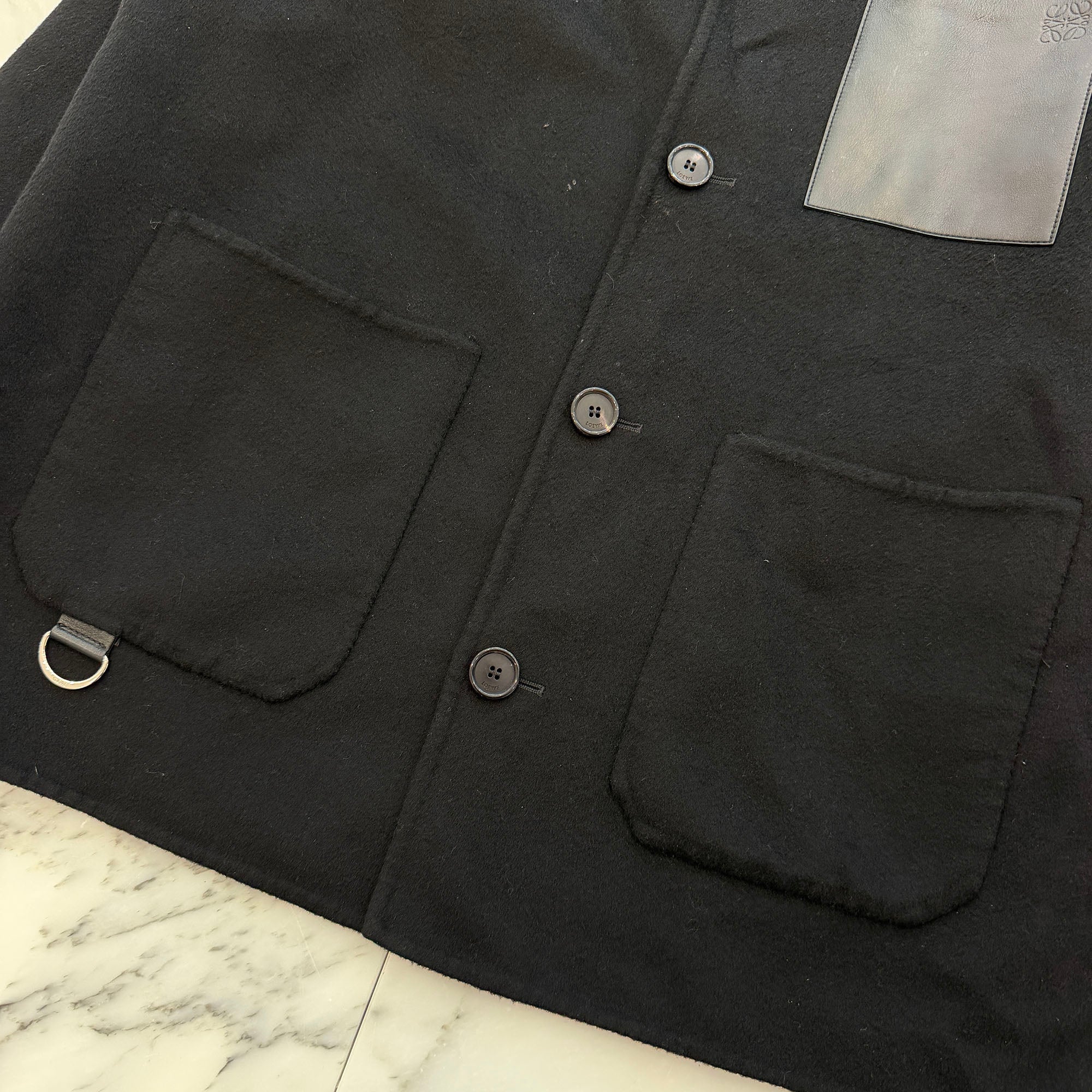 LOEWE Leather Pocket Anagram Work Wear Wool Jacket H526Y03WBE Size 48 ロエベ レザーポケット アナグラム ワークウェア ウールジャケット サイズ48