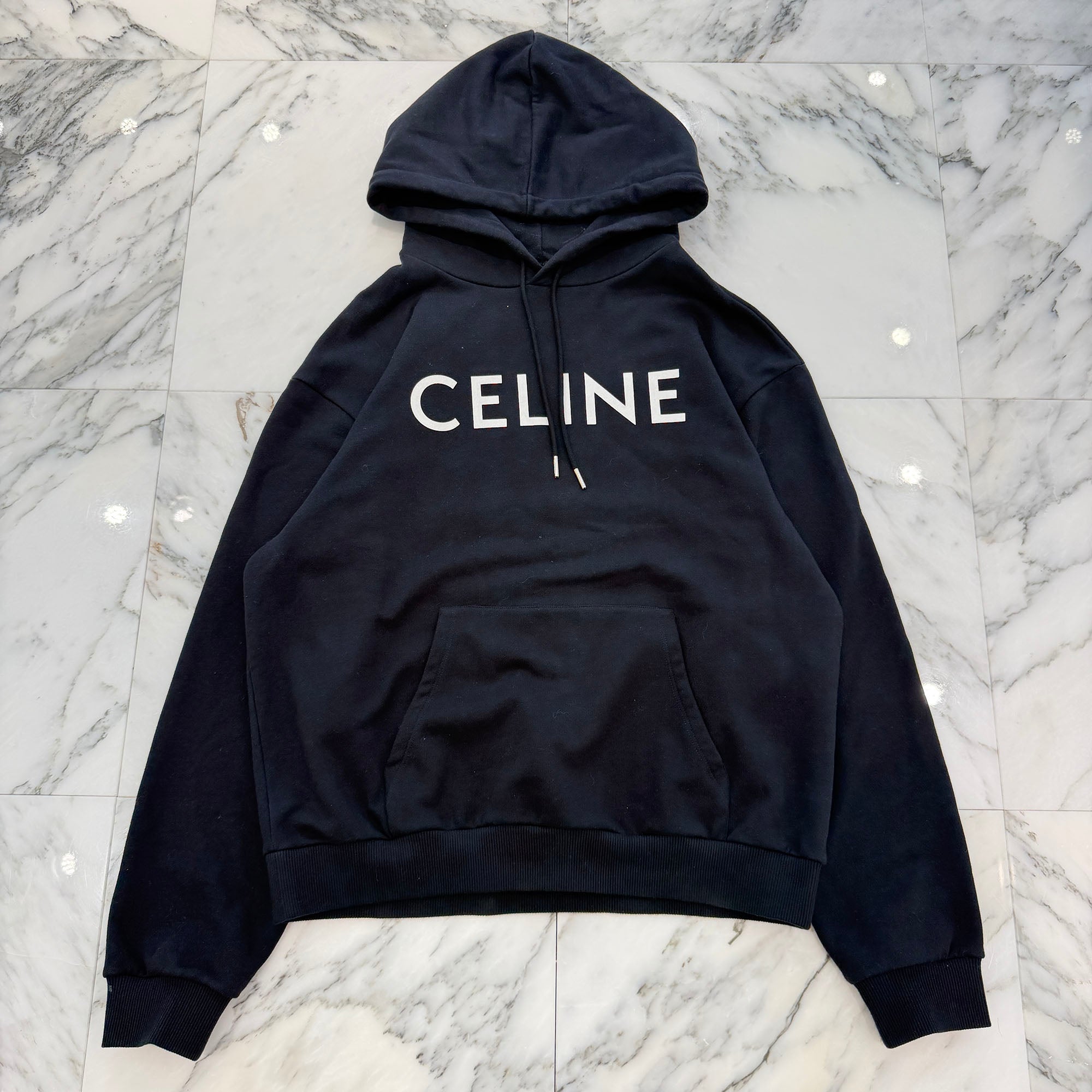 CELINE 2021SS Logo Print Cotton Fleece Loose Hoodie 2Y321670Q Size M セリーヌ ロゴプリント コットンフリース ルーズ フーディ サイズM