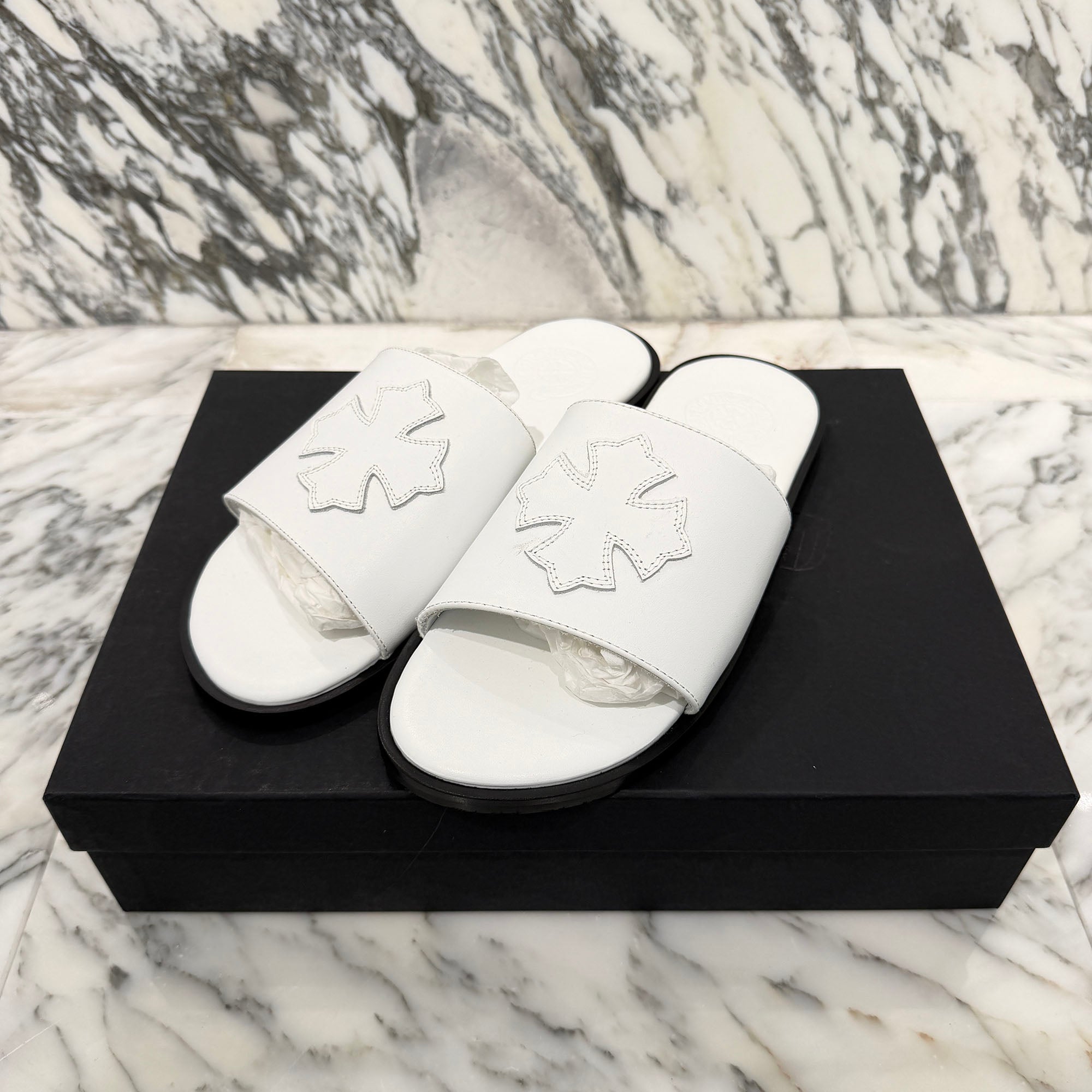 CHROME HEARTS Leather Cross Patch Sandals Size 40 クロムハーツ レザークロスパッチ サンダル サイズ40