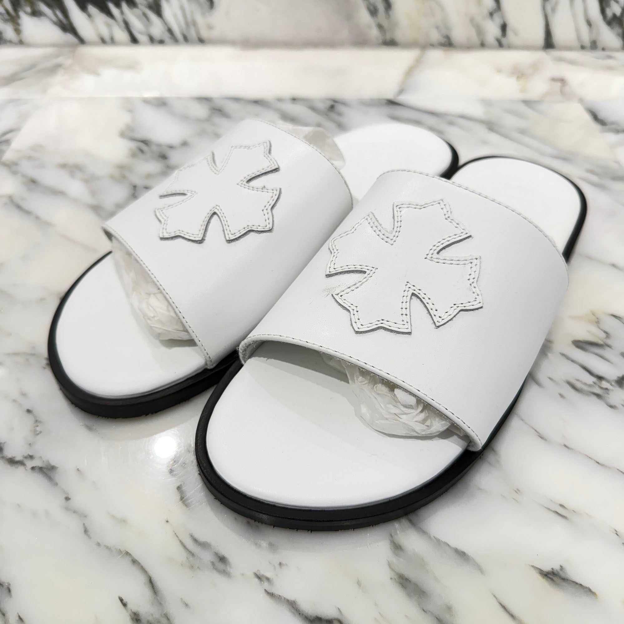 CHROME HEARTS Leather Cross Patch Sandals Size 40 クロムハーツ レザークロスパッチ サンダル サイズ40