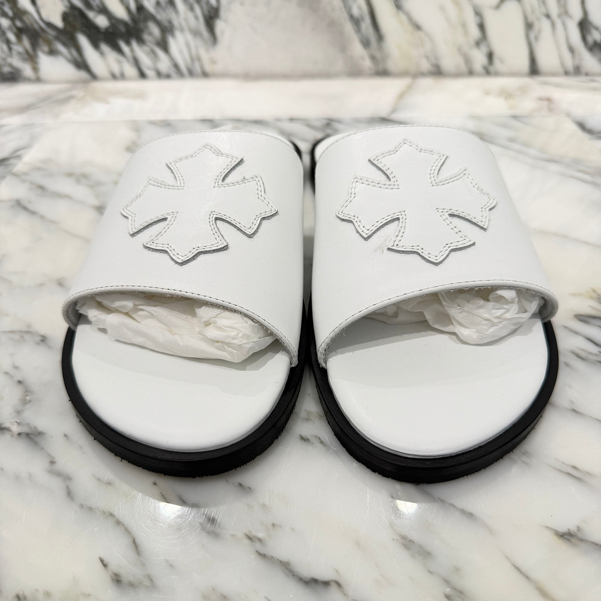 CHROME HEARTS Leather Cross Patch Sandals Size 40 クロムハーツ レザークロスパッチ サンダル サイズ40