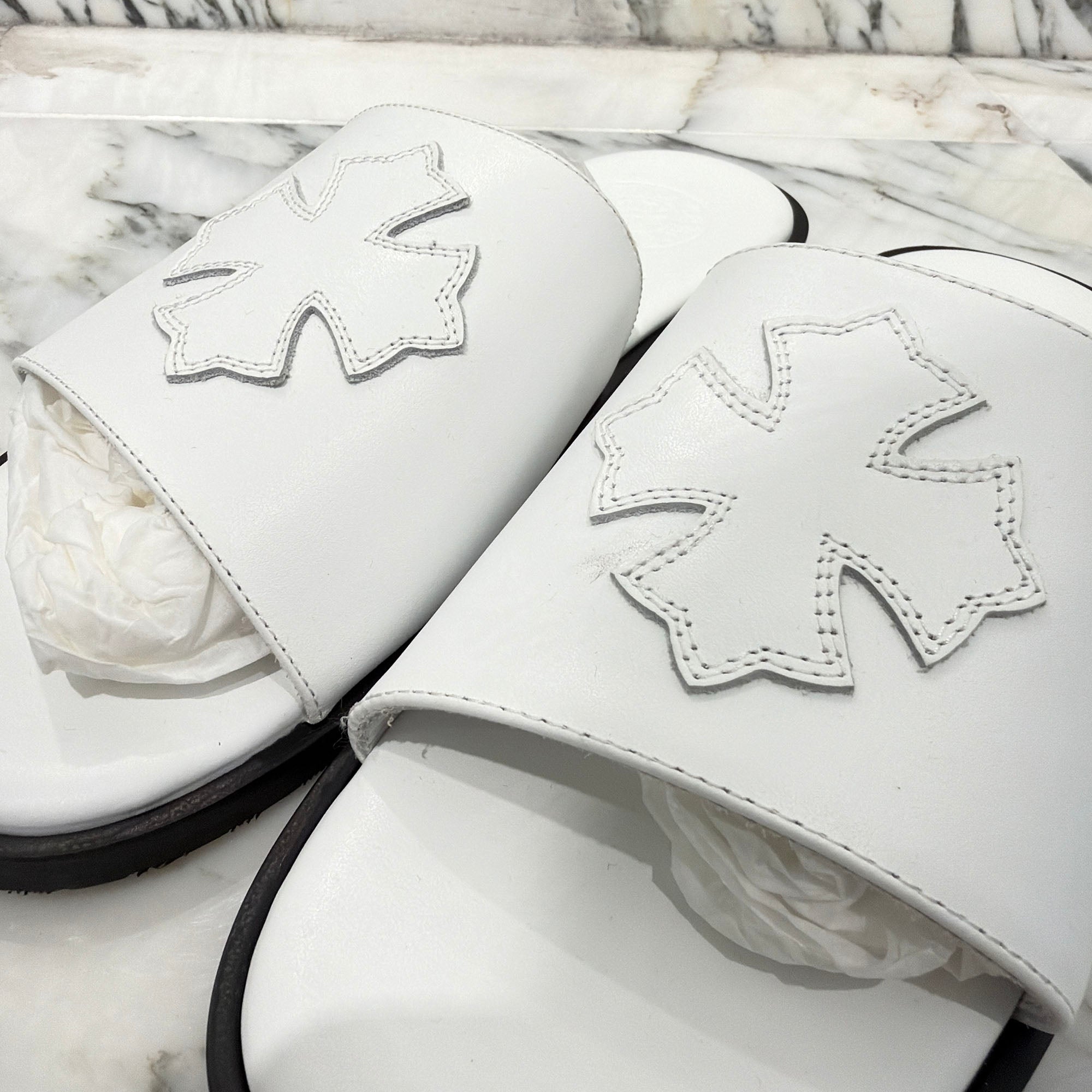 CHROME HEARTS Leather Cross Patch Sandals Size 40 クロムハーツ レザークロスパッチ サンダル サイズ40