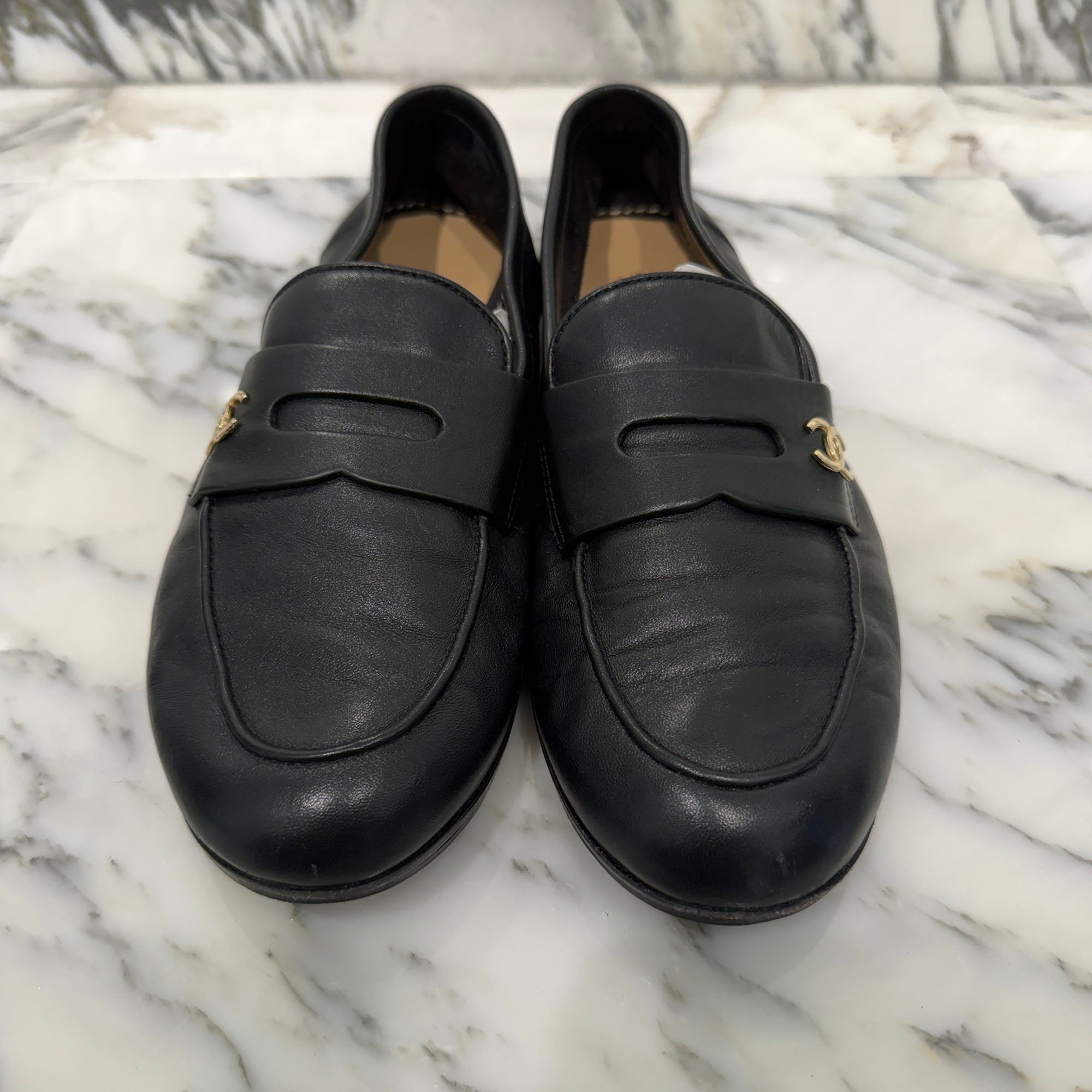 CHANEL 2021SS COCO Mark Penny Leather Pumps Size 38C (約24.0cm～24.5cm) シャネル ココマーク ペニー レザーパンプス サイズ 38C (約24.0cm～24.5cm)