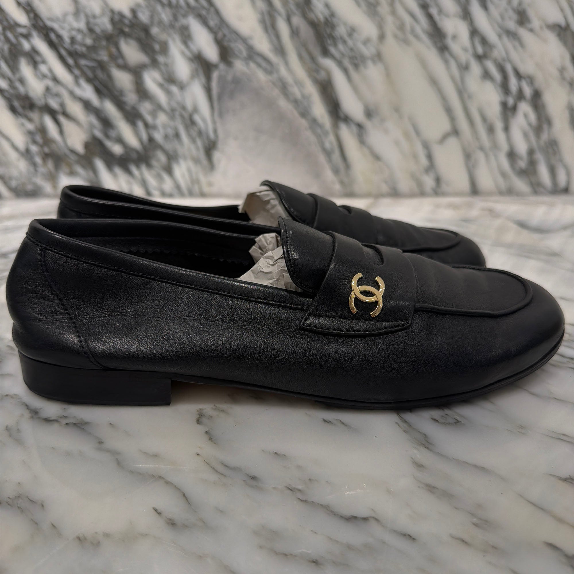 CHANEL 2021SS COCO Mark Penny Leather Pumps Size 38C (約24.0cm～24.5cm) シャネル ココマーク ペニー レザーパンプス サイズ 38C (約24.0cm～24.5cm)