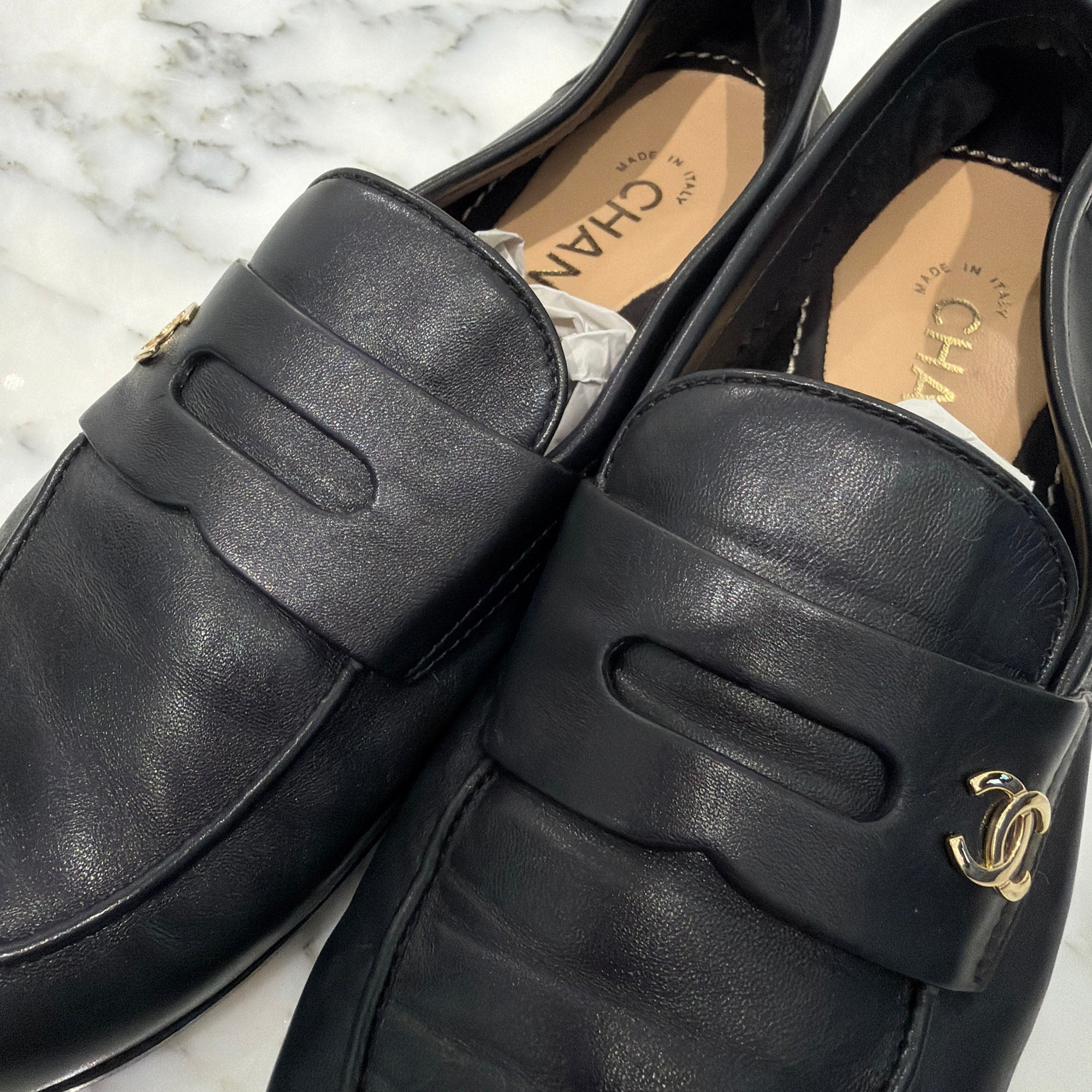 CHANEL 2021SS COCO Mark Penny Leather Pumps Size 38C (約24.0cm～24.5cm) シャネル ココマーク ペニー レザーパンプス サイズ 38C (約24.0cm～24.5cm)