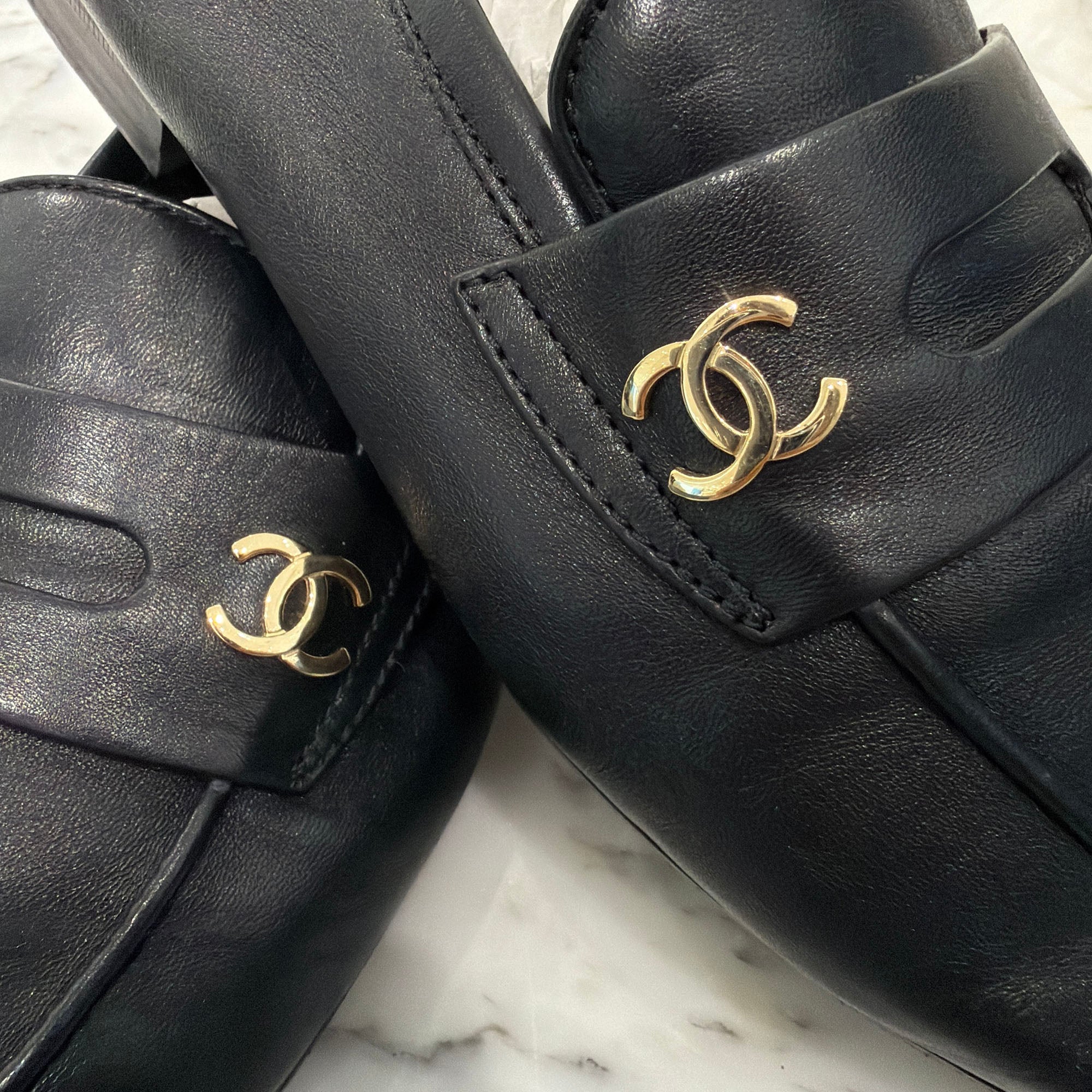 CHANEL 2021SS COCO Mark Penny Leather Pumps Size 38C (約24.0cm～24.5cm) シャネル ココマーク ペニー レザーパンプス サイズ 38C (約24.0cm～24.5cm)