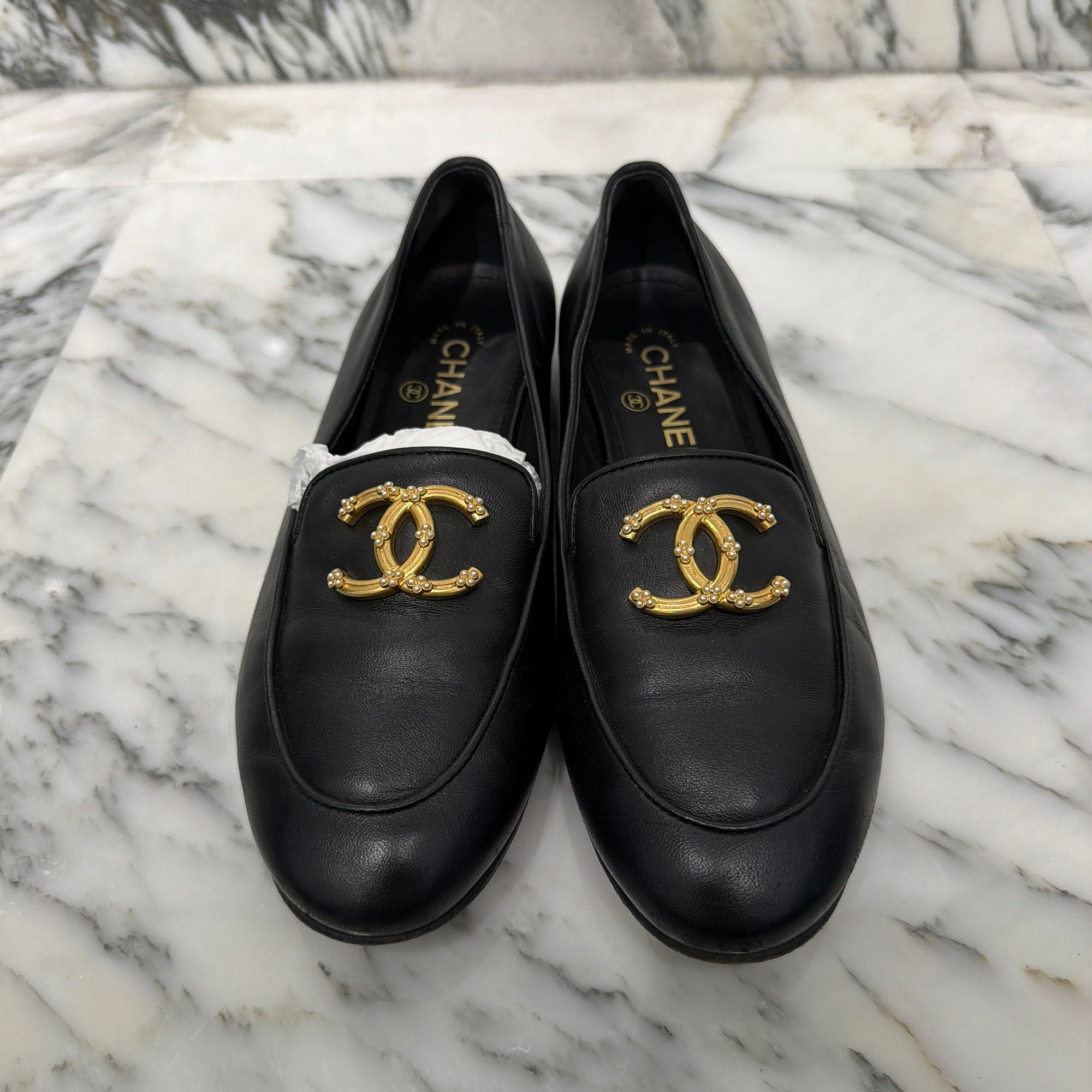 CHANEL CoCo Mark Pearl Leather Pumps G35894 Size 38C (約24.0cm