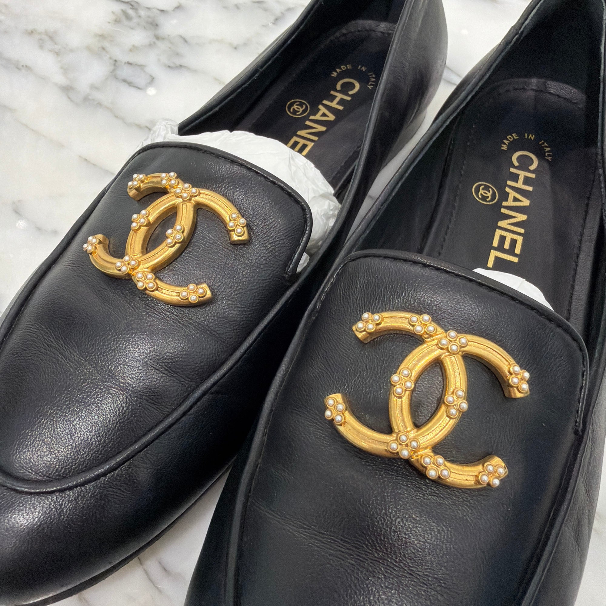 CHANEL CoCo Mark Pearl Leather Pumps G35894 Size 38C (約24.0cm～24.5cm) シャネル ココマーク パール レザーパンプス サイズ38C (約24.0cm～24.5cm)