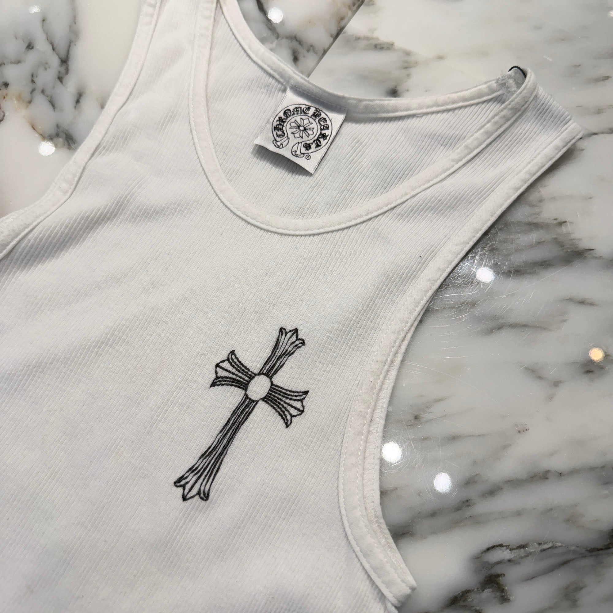 CHROME HEARTS OLD Vertical Side Logo Cross Print Tank Top Size S クロムハーツ オールド ヴァーティカル サイドロゴ クロスプリント タンクトップ サイズS