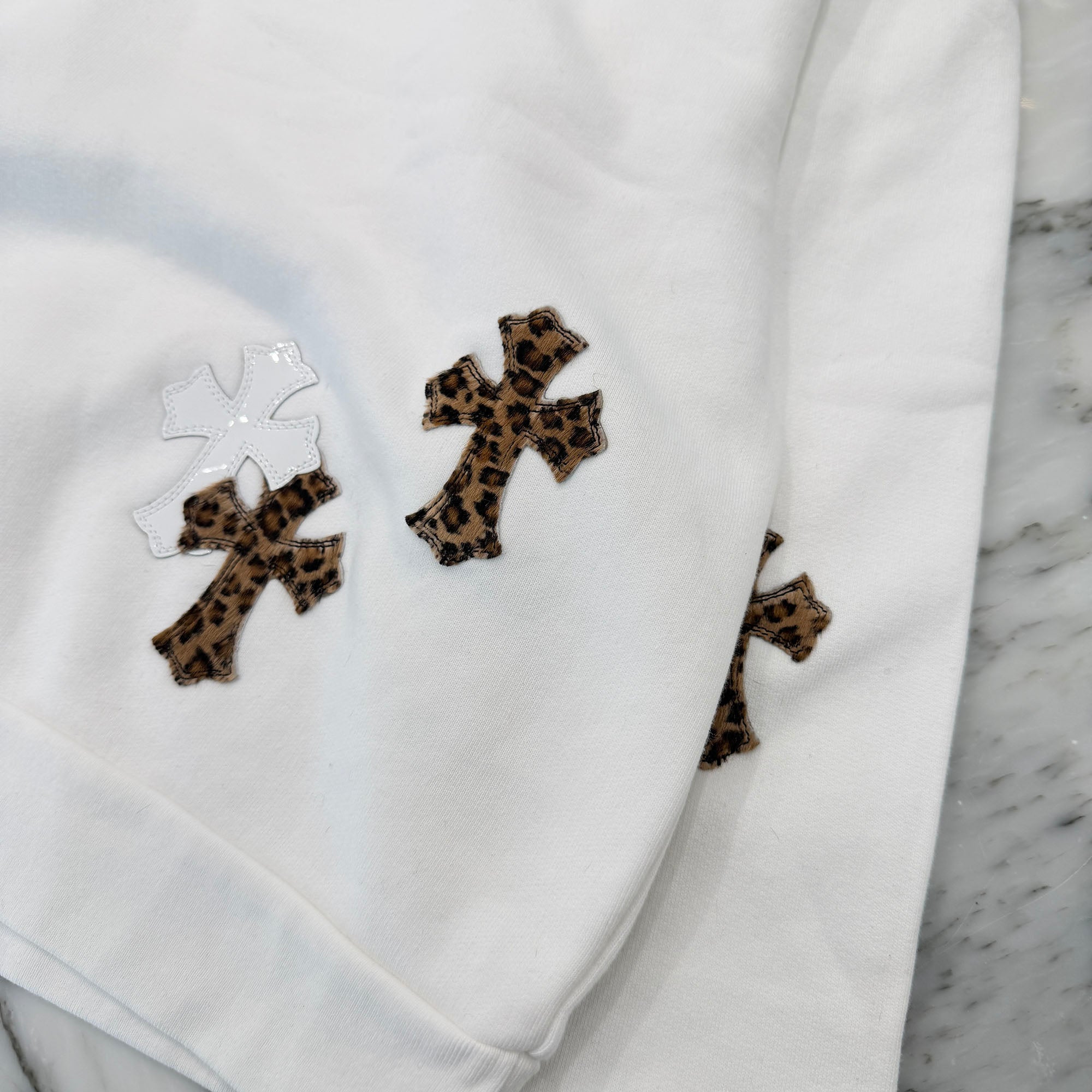 CHROME HEARTS Y NOT Multi Leather Cross Patch Half Zip Up Sweatshirt Size M クロムハーツ ワイノット マルチレザークロスパッチ ハーフ ジップアップ スウェットシャツ サイズM