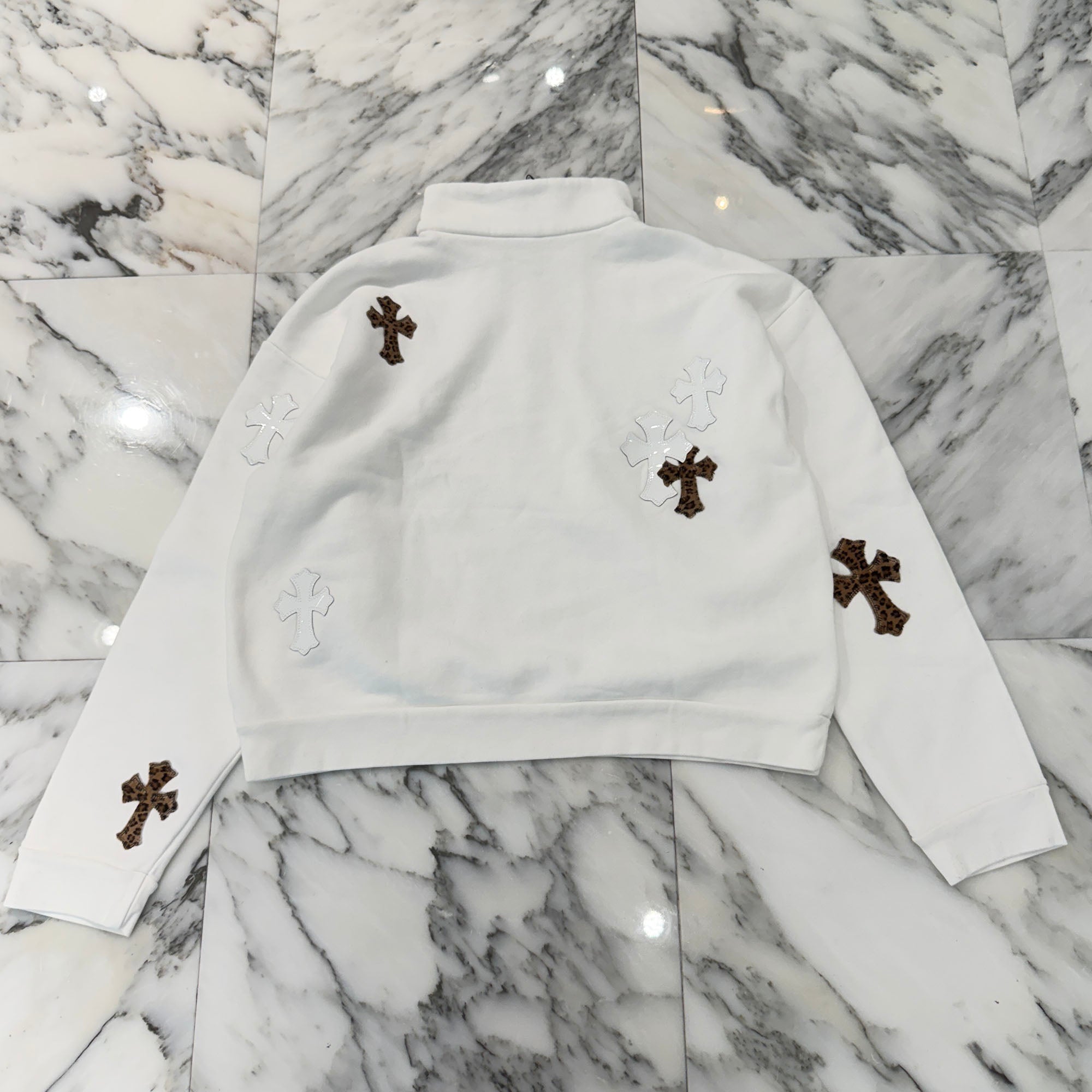 CHROME HEARTS Y NOT Multi Leather Cross Patch Half Zip Up Sweatshirt Size M クロムハーツ ワイノット マルチレザークロスパッチ ハーフ ジップアップ スウェットシャツ サイズM