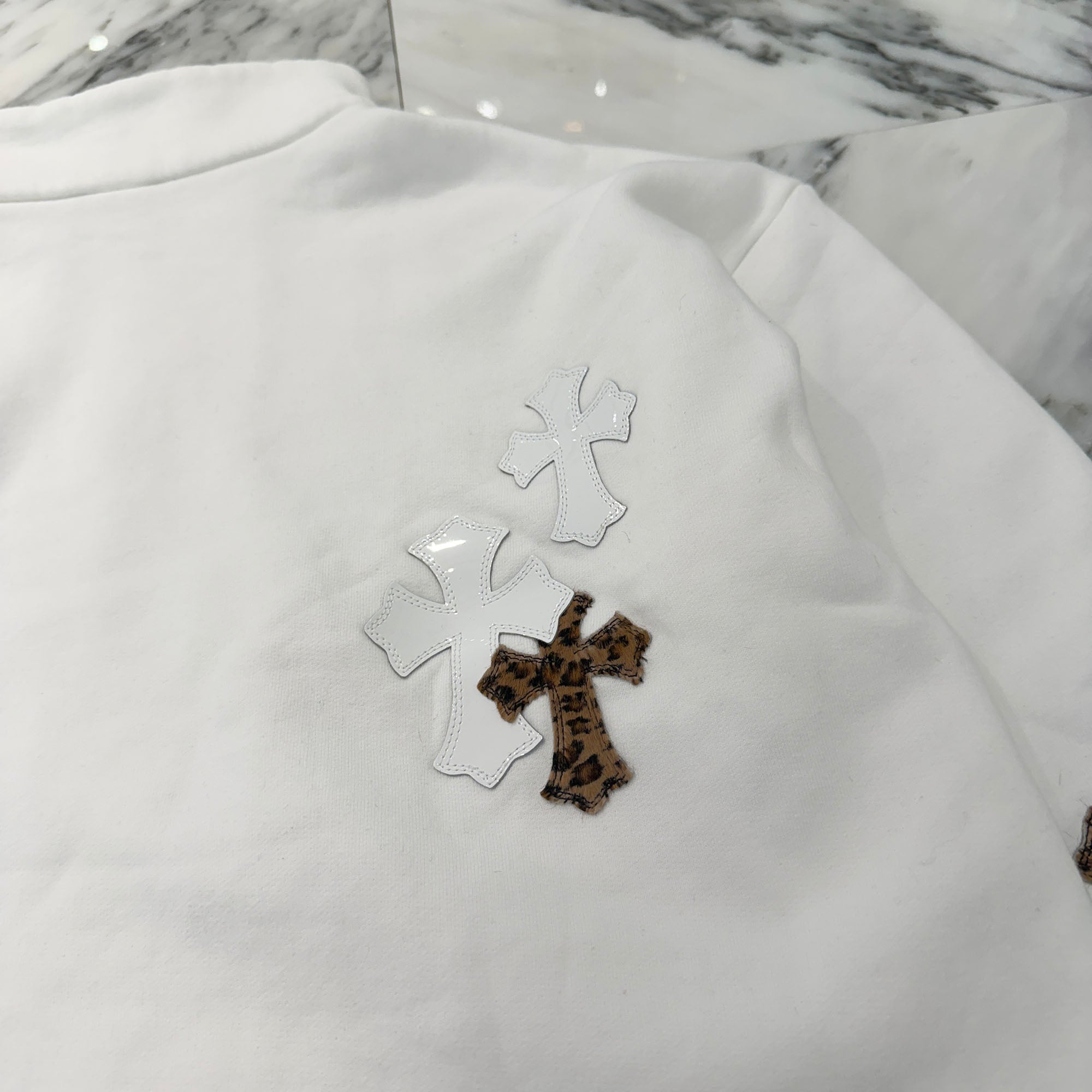 CHROME HEARTS Y NOT Multi Leather Cross Patch Half Zip Up Sweatshirt Size M クロムハーツ ワイノット マルチレザークロスパッチ ハーフ ジップアップ スウェットシャツ サイズM