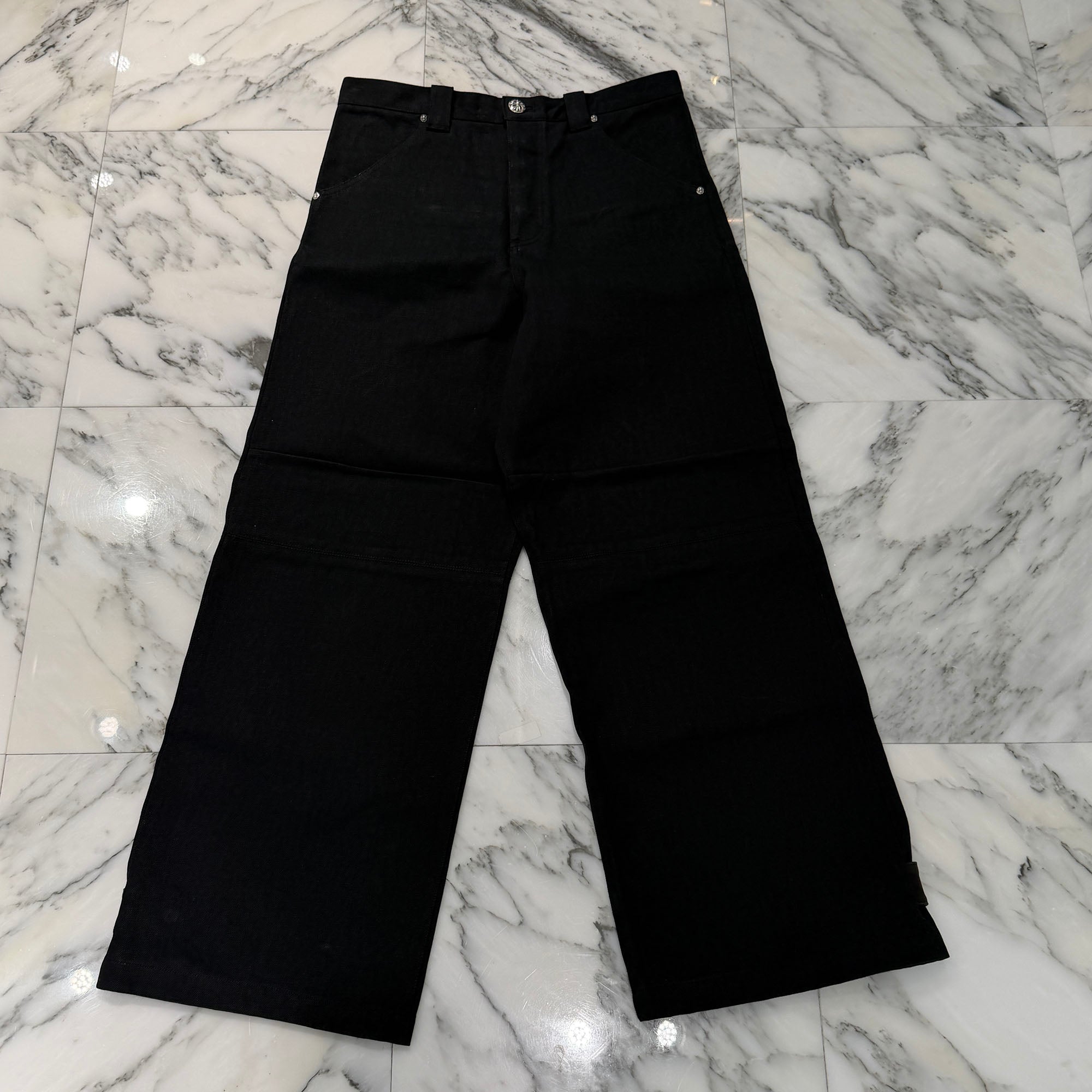 CHROME HEARTS Ankle Straps Cross Ball Button Wide Leg Denim Pants Size 32 クロムハーツ アンクルストラップ クロスボールボタン ワイドレッグ デニムパンツ サイズ32