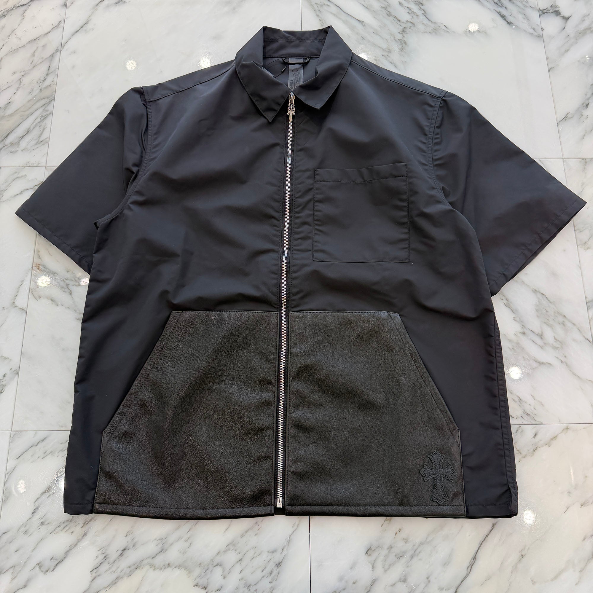 CHROME HEARTS Y NOT Carpenter Leather Pocket Nylon Zip Shirt Size L クロムハーツ ワイノット カーペンター レザーポケット ナイロンジップシャツ サイズL