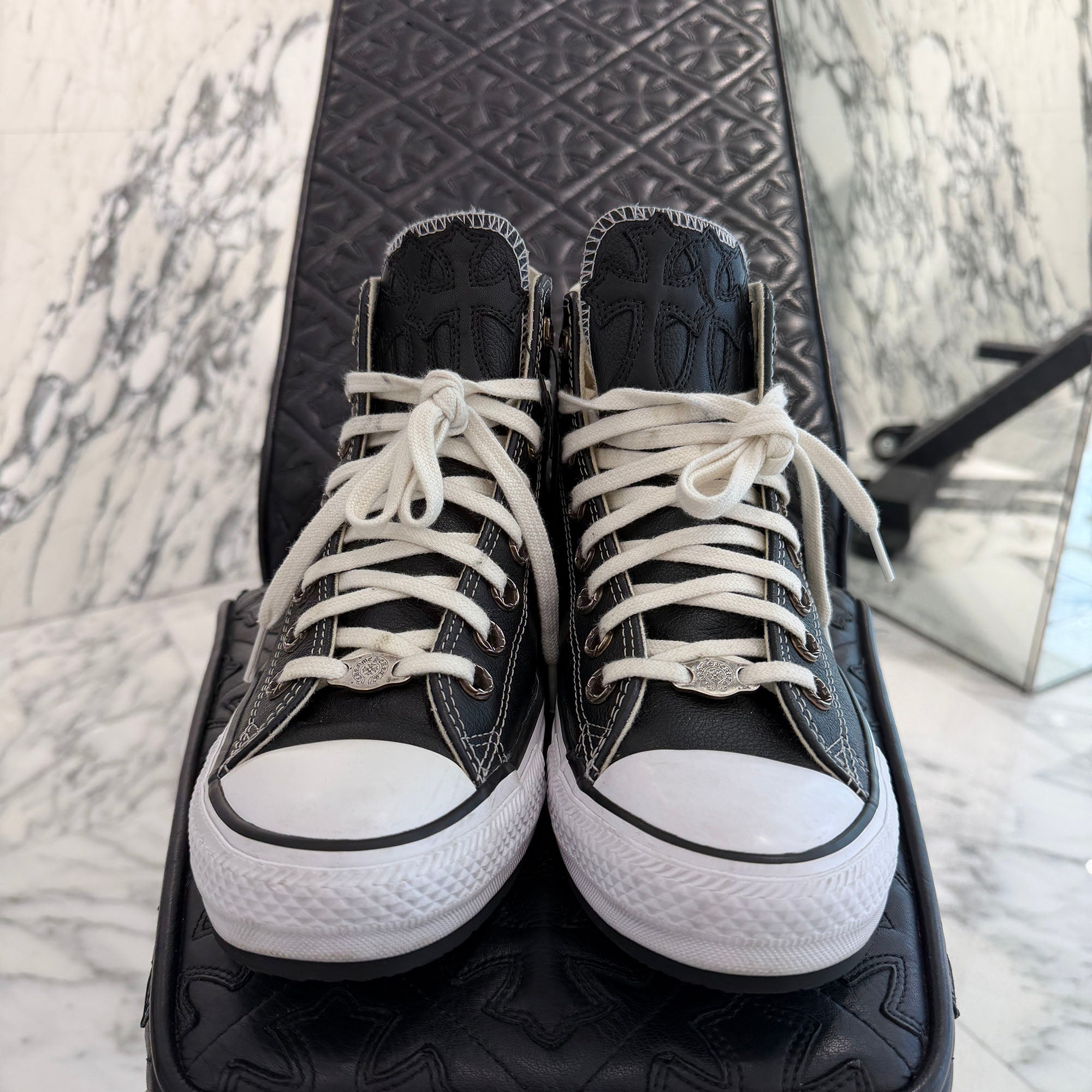 CHROME HEARTS × CONVERSE ALL STAR Cross Leather Patch Canvas High Cut Sneakers Size 8 (26.5cm) クロムハーツ × コンバース オールスター クロスレザーパッチ キャンバス ハイカットスニーカー サイズ8 (26.5cm)