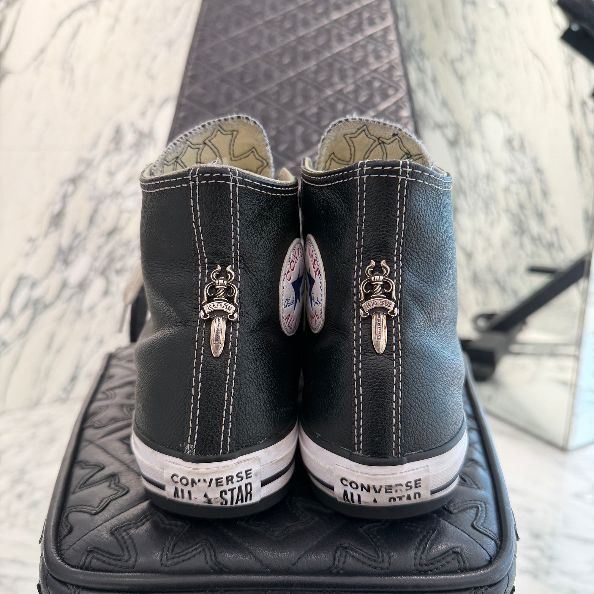 CHROME HEARTS × CONVERSE ALL STAR Cross Leather Patch Canvas High Cut Sneakers Size 8 (26.5cm) クロムハーツ × コンバース オールスター クロスレザーパッチ キャンバス ハイカットスニーカー サイズ8 (26.5cm)