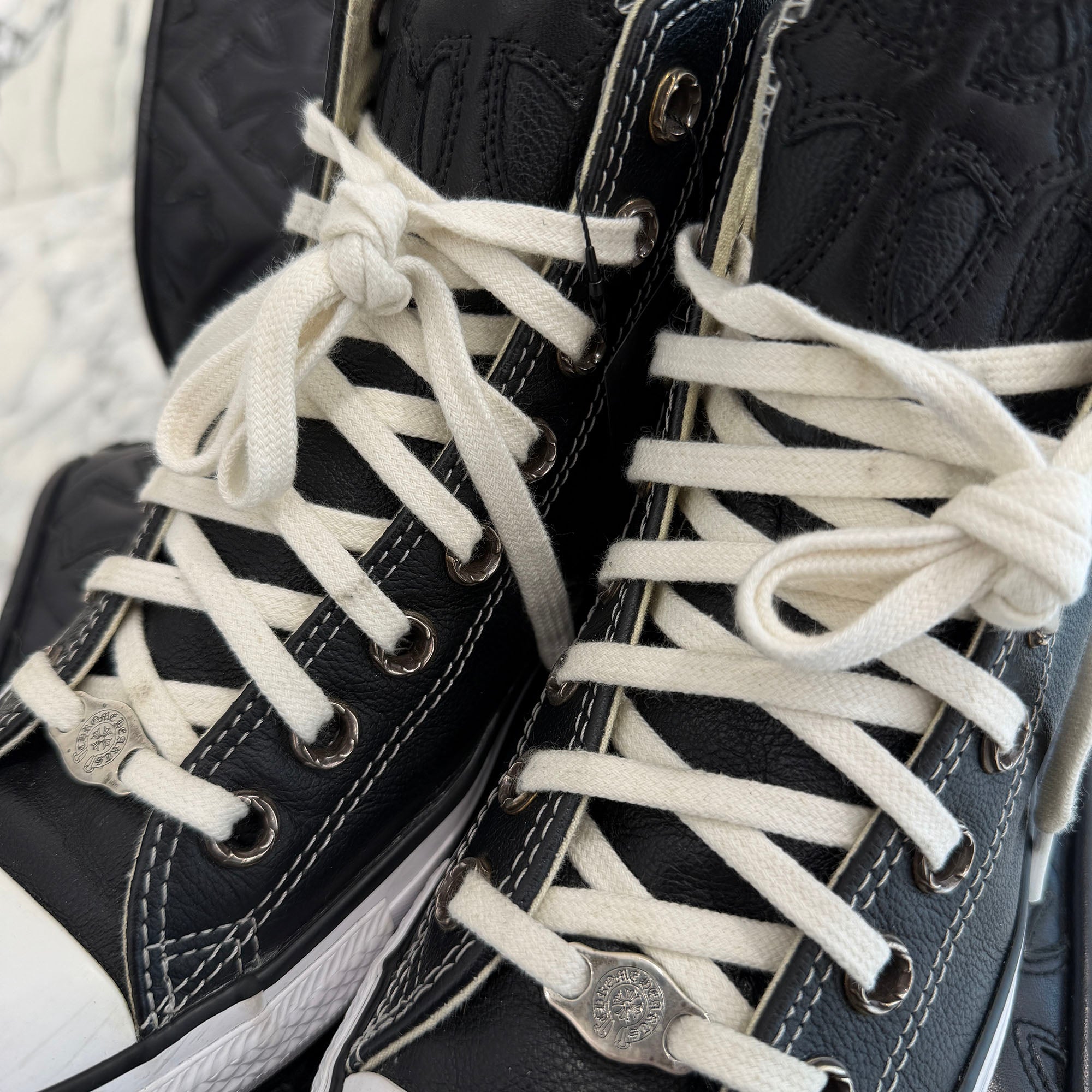 CHROME HEARTS × CONVERSE ALL STAR Cross Leather Patch Canvas High Cut Sneakers Size 8 (26.5cm) クロムハーツ × コンバース オールスター クロスレザーパッチ キャンバス ハイカットスニーカー サイズ8 (26.5cm)