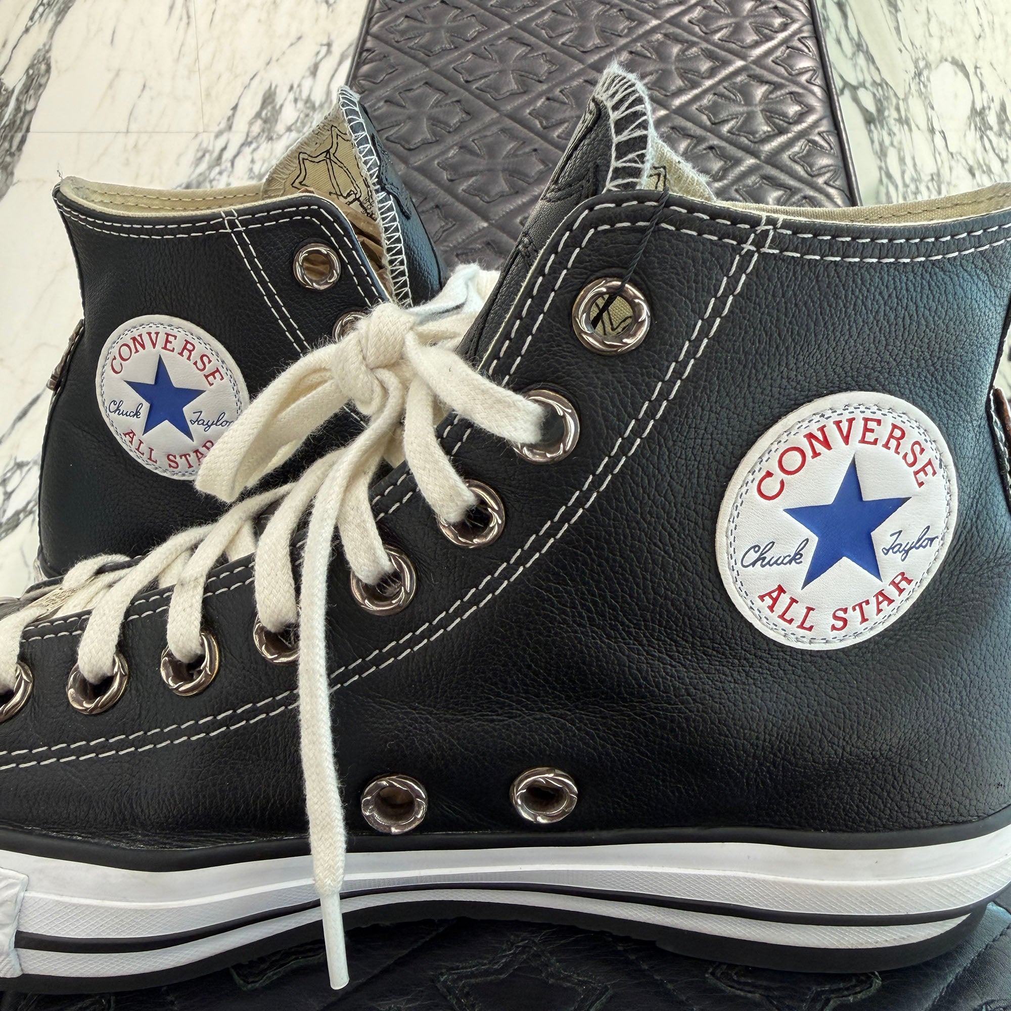CHROME HEARTS × CONVERSE ALL STAR Cross Leather Patch Canvas High Cut Sneakers Size 8 (26.5cm) クロムハーツ × コンバース オールスター クロスレザーパッチ キャンバス ハイカットスニーカー サイズ8 (26.5cm)