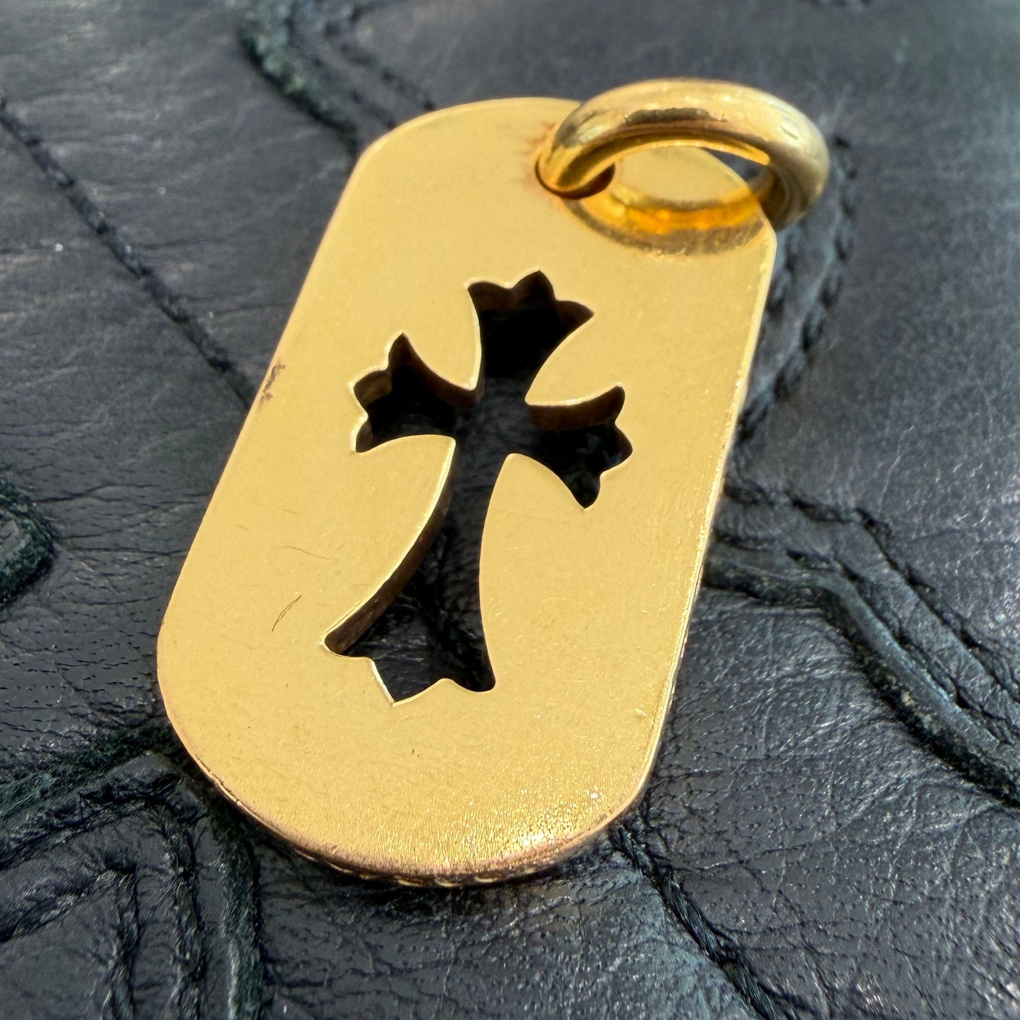 CHROME HEARTS 22K Small Cut Out Cross Dock Tag Pendant Charm Pave Diamond クロムハーツ 22K スモール カットアウトクロス ドッグタグ ペンダントチャーム パヴェダイヤモンド