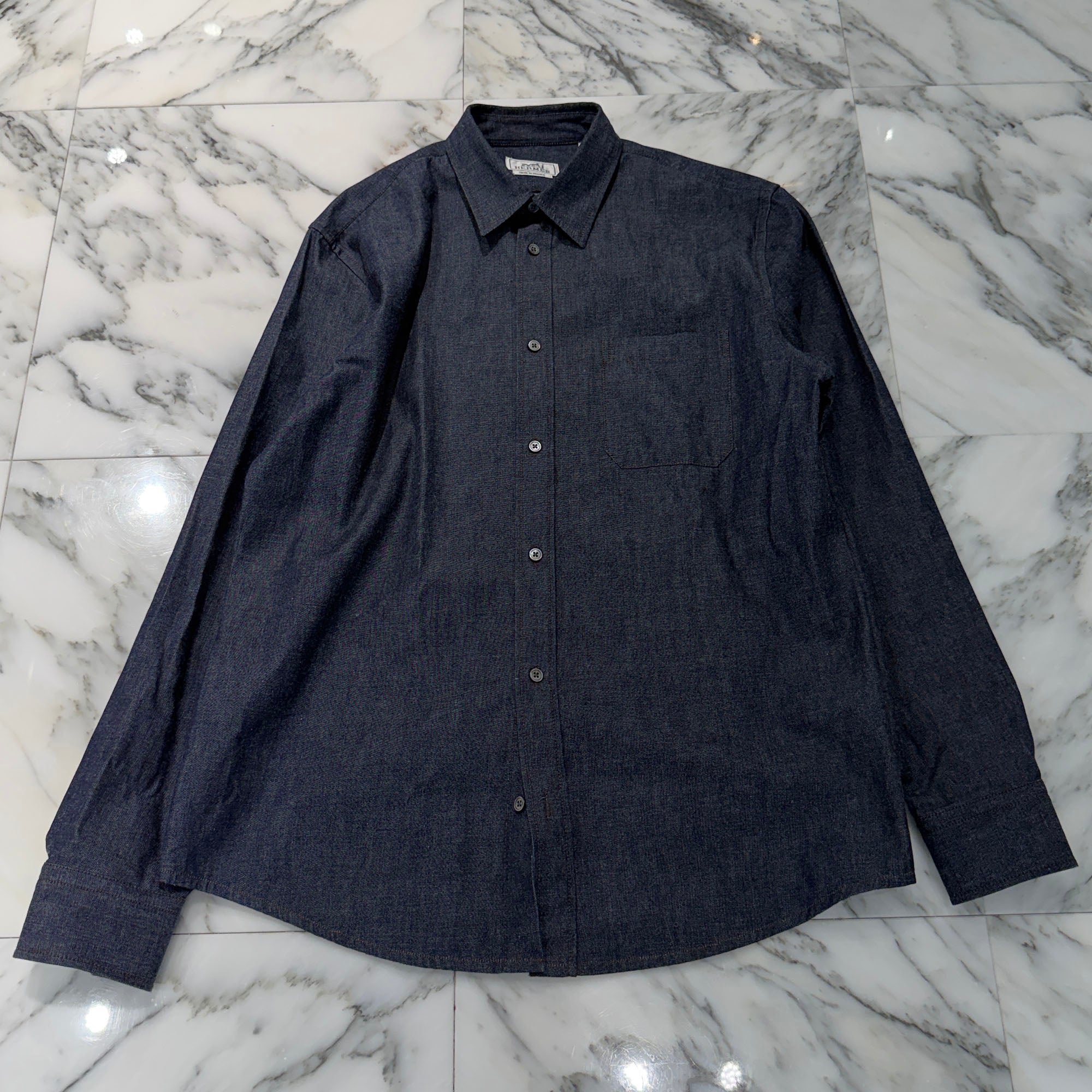 HERMES Straight Cut Denim Shirt H656060HA6037 Size 40 エルメス ストレートカット デニムシャツ サイズ40