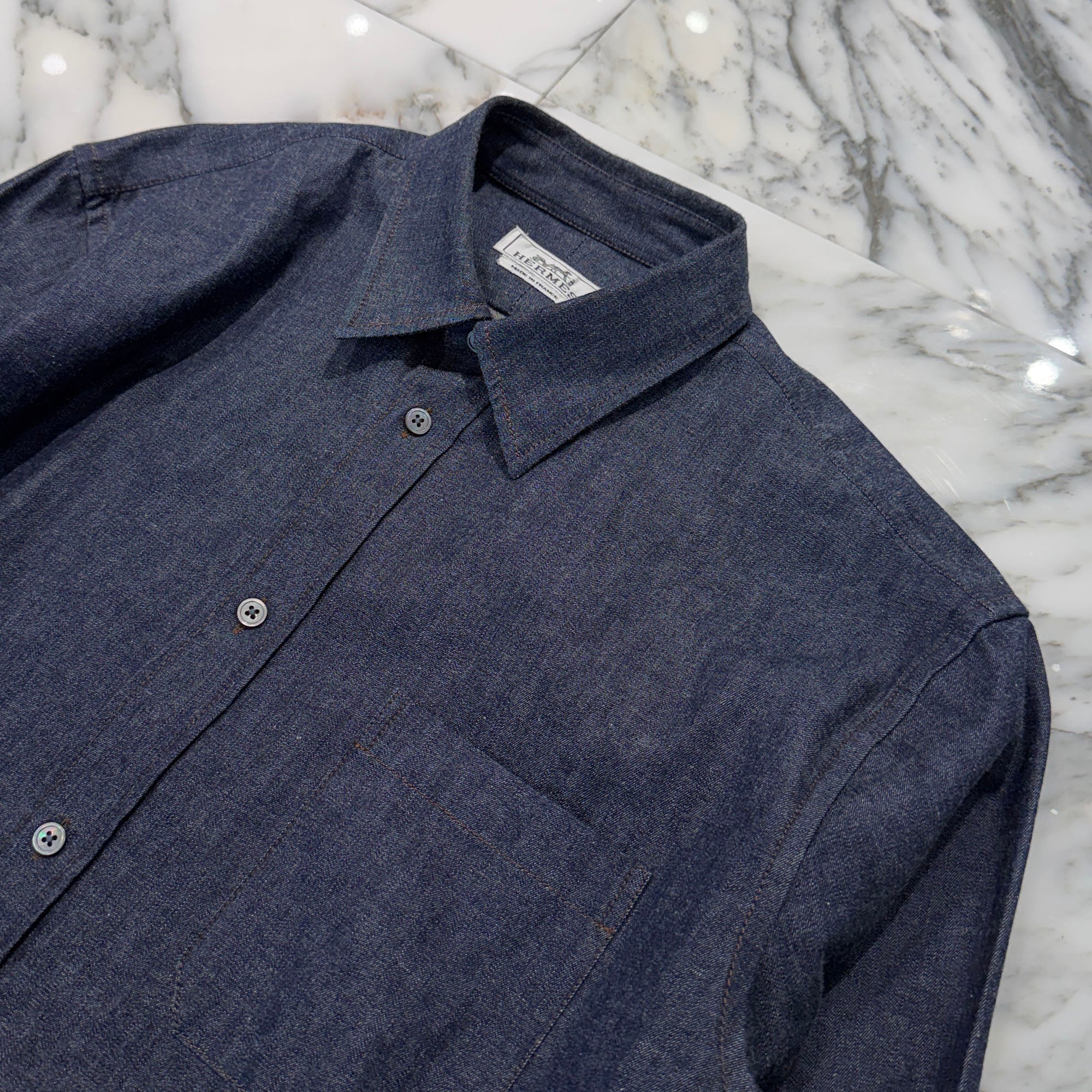 HERMES Straight Cut Denim Shirt H656060HA6037 Size 40 エルメス ストレートカット デニムシャツ サイズ40