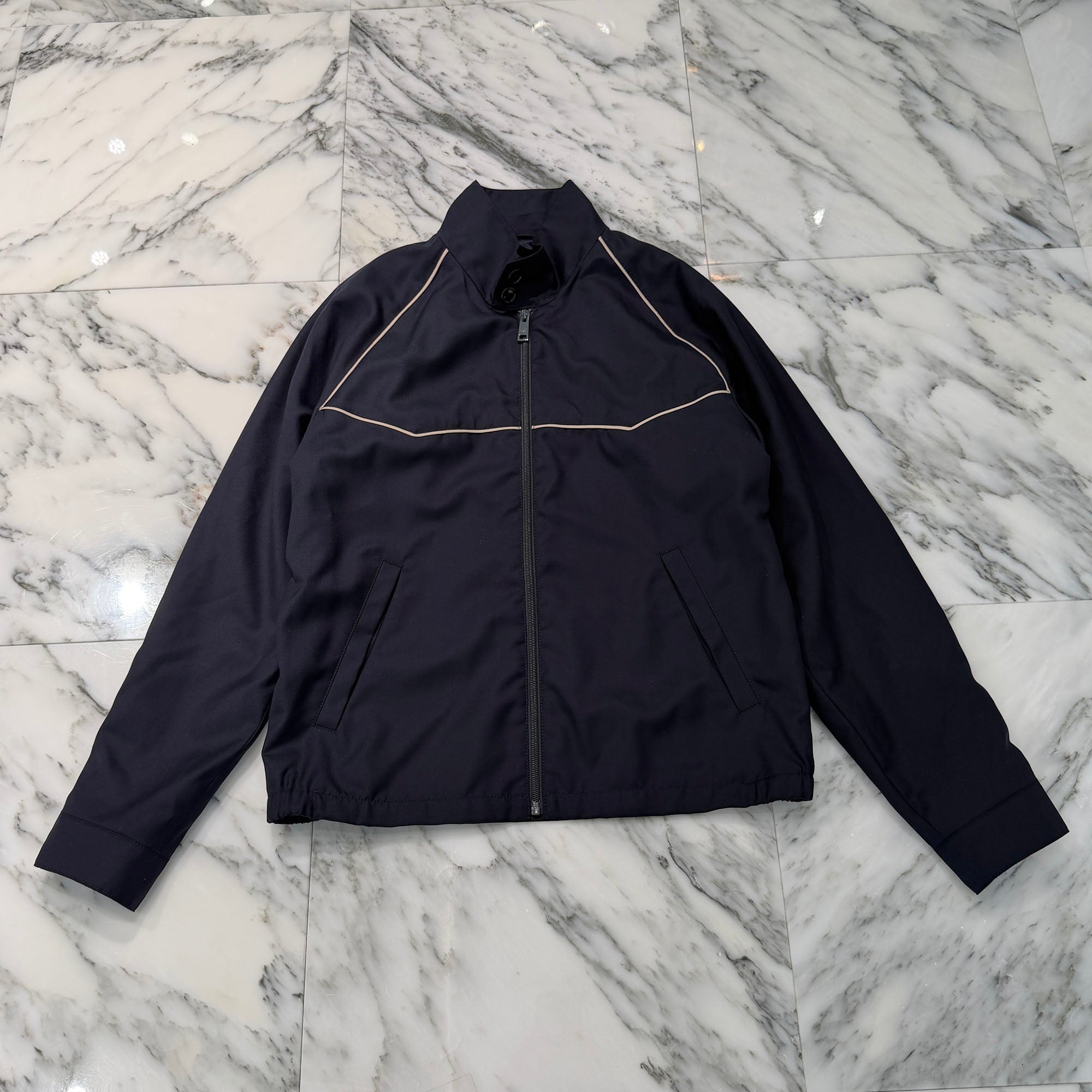 PRADA 2024SS Contrast Trim Wool Bomber Jacket SGC627 S000 170 Size 48 プラダ コントラスト トリム ウール ボンバージャケット サイズ48