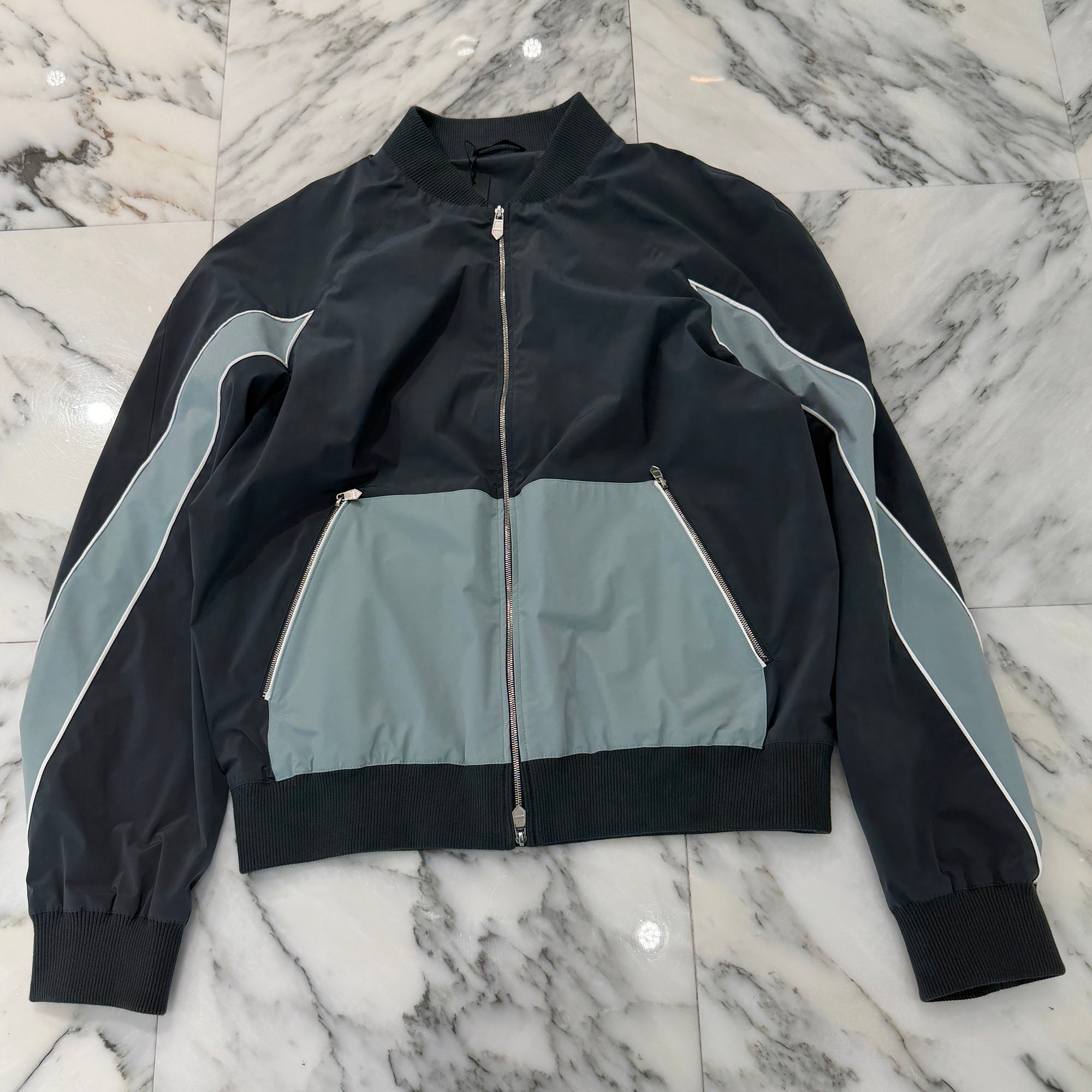 HERMES 2024SS Saddle Stitch Rib Trim Nylon Zip Up Jacket  H552920HL6I44 Size 52 エルメス サドルステッチ リブトリム ナイロン ジップ アップ ジャケット サイズ52