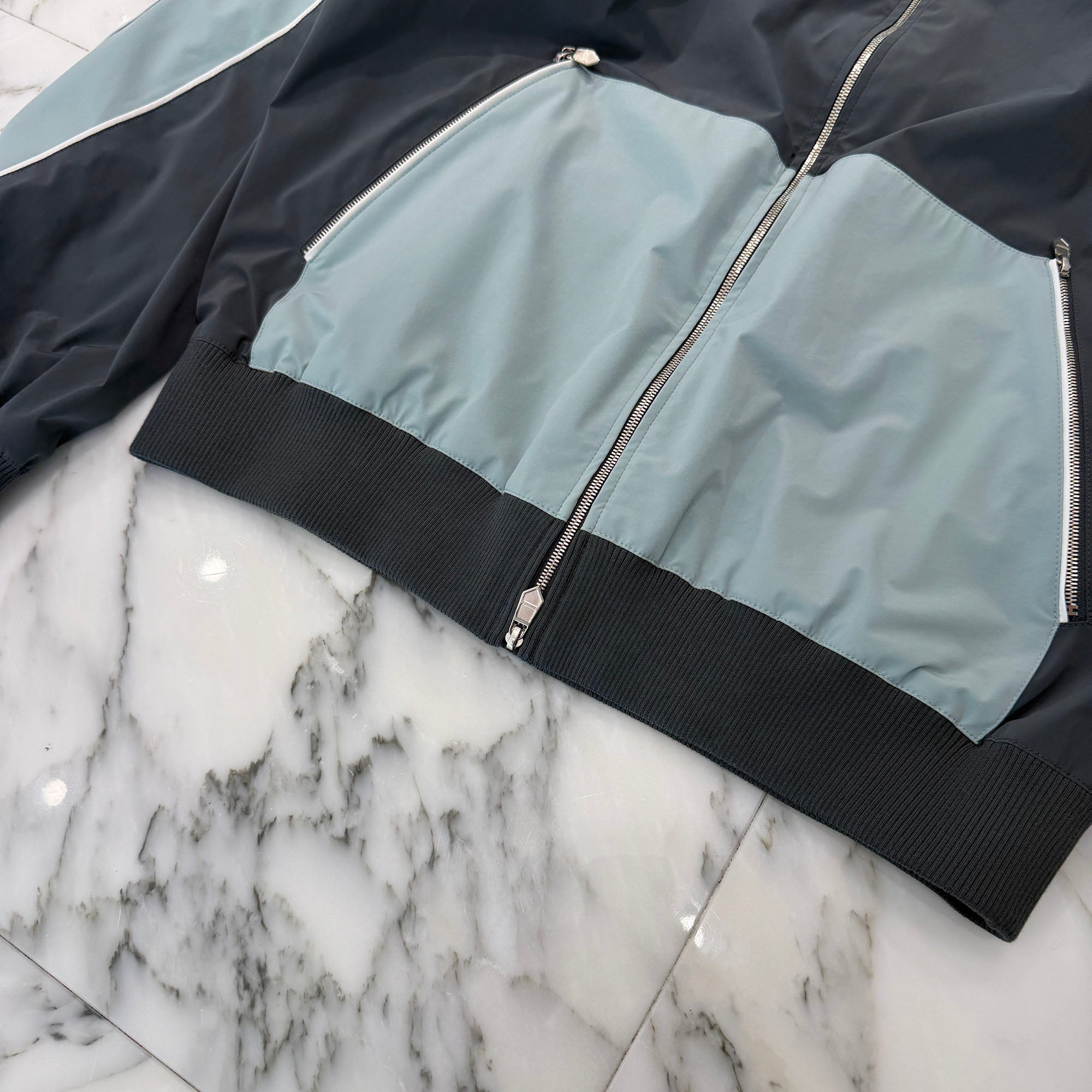HERMES 2024SS Saddle Stitch Rib Trim Nylon Zip Up Jacket  H552920HL6I44 Size 52 エルメス サドルステッチ リブトリム ナイロン ジップ アップ ジャケット サイズ52