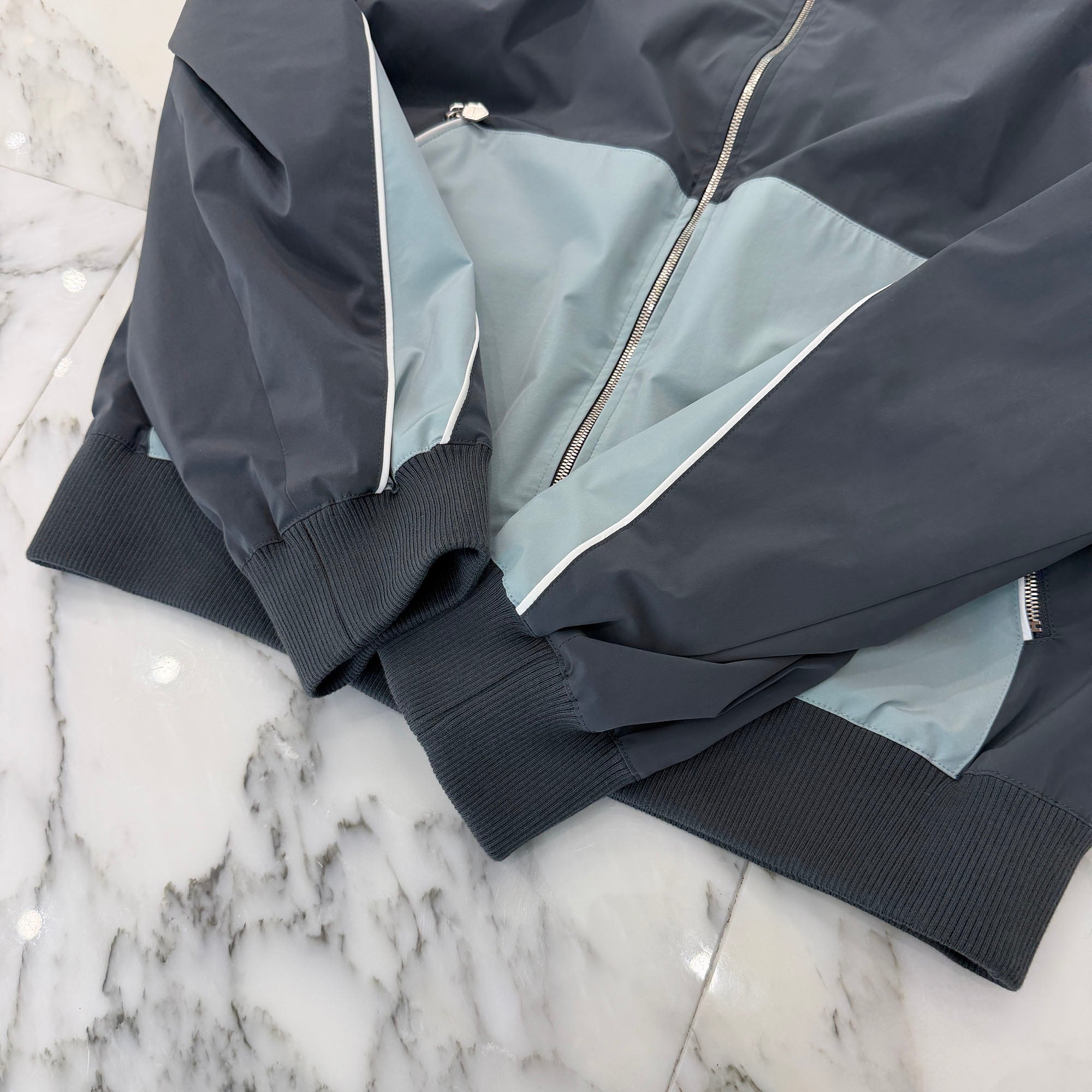 HERMES 2024SS Saddle Stitch Rib Trim Nylon Zip Up Jacket  H552920HL6I44 Size 52 エルメス サドルステッチ リブトリム ナイロン ジップ アップ ジャケット サイズ52