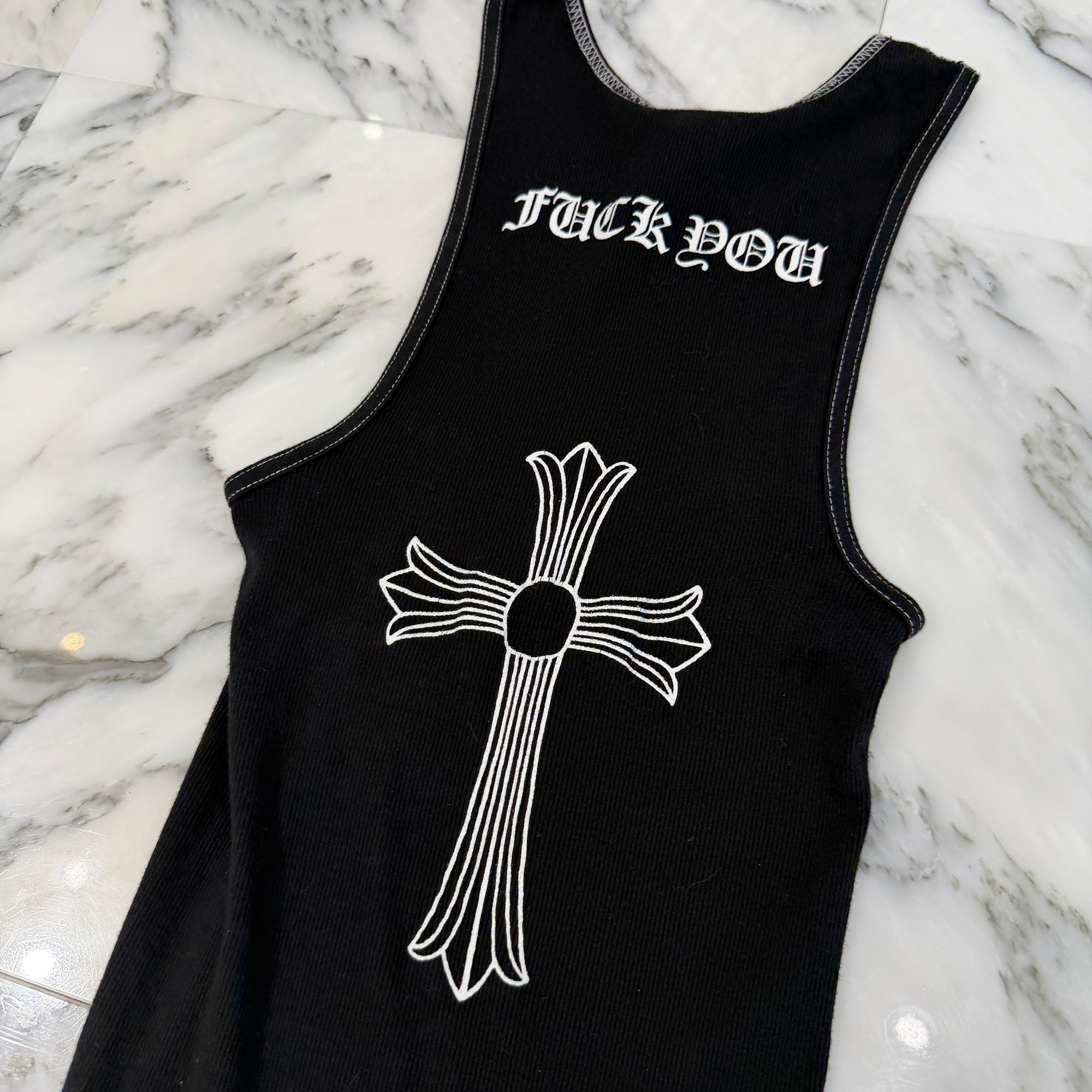 CHROME HEARTS Vertical Logo Fuck You Back Cross Print Tank Top Size M クロムハーツ ヴァーティカルロゴ ファックユー バッククロスプリント タンクトップ サイズM