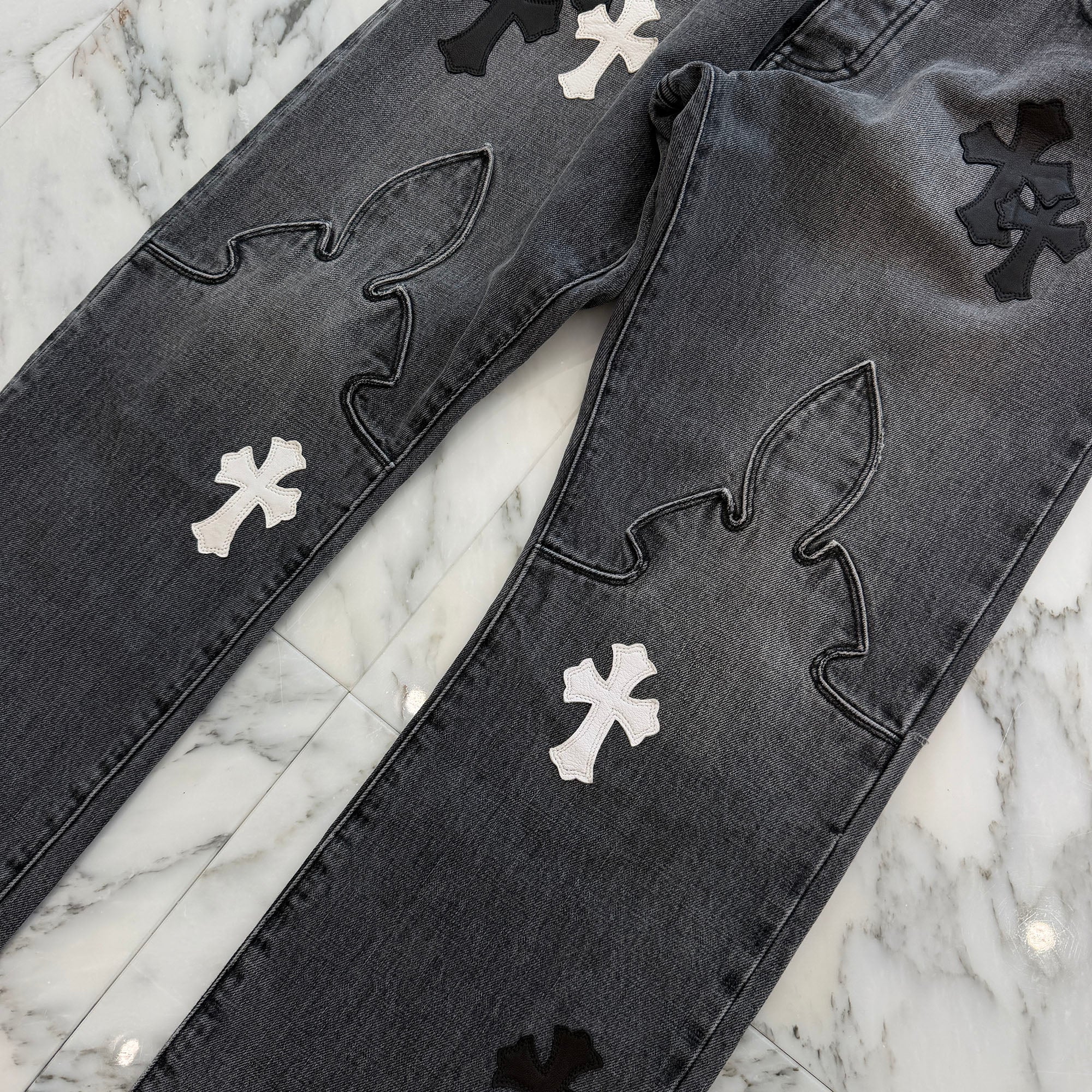 CHROME HEARTS Multi Leather Cross Patch Cross Ball Button Flare