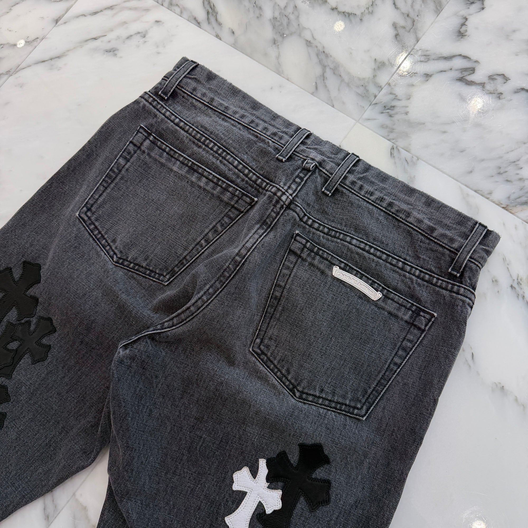 CHROME HEARTS Multi Leather Cross Patch Cross Ball Button Flare
