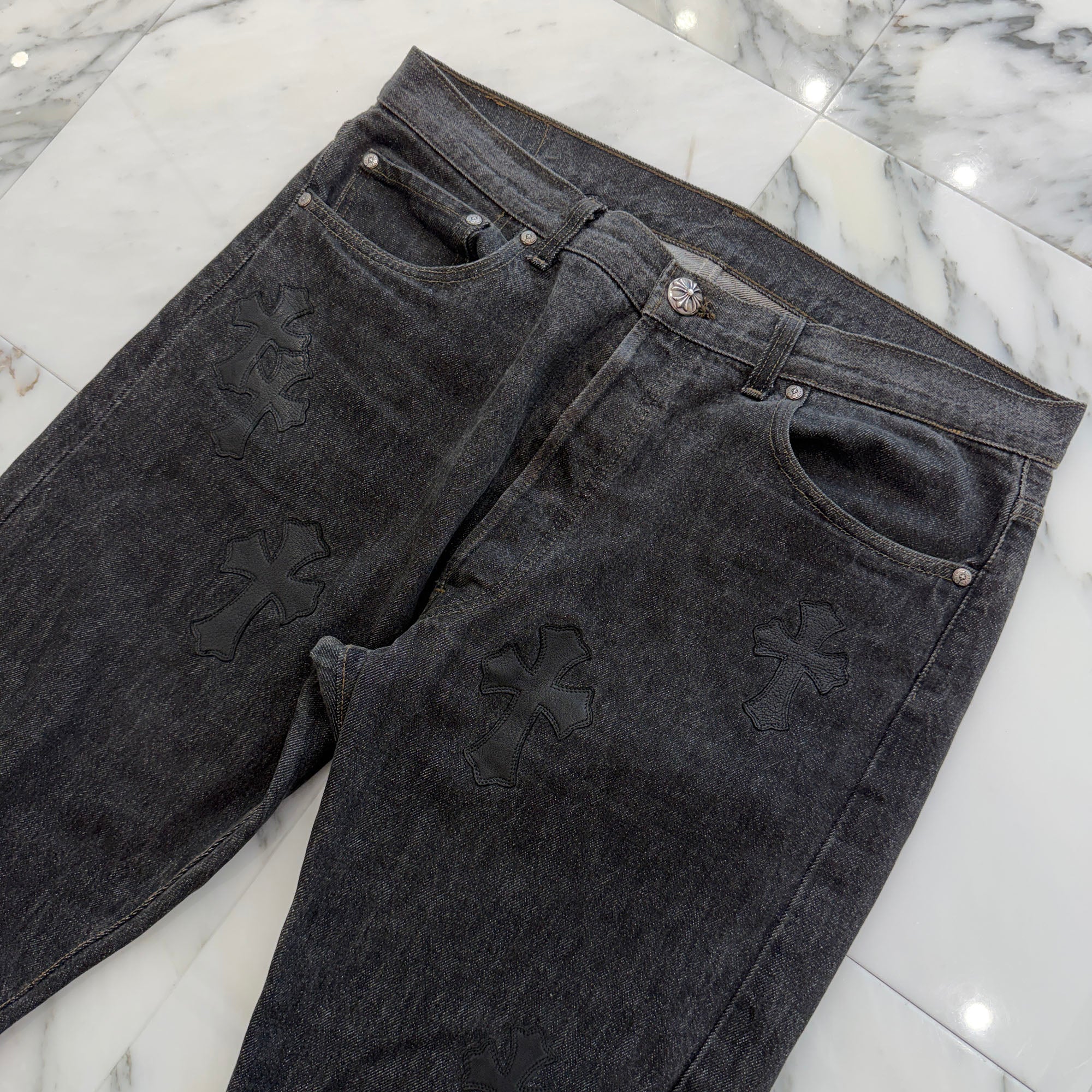 CHROME HEARTS × Levi's 501 VNTG Leather Cross Patch Jeans Size 34