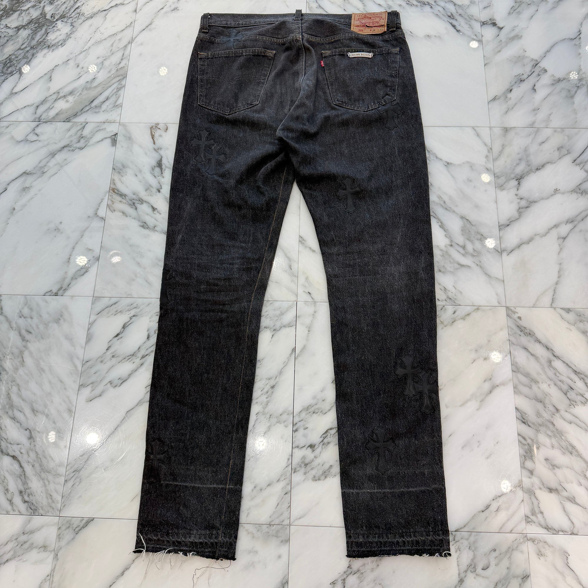 CHROME HEARTS × Levi's 501 VNTG Leather Cross Patch Jeans Size 34 クロムハーツ × リーバイス 501 ヴィンテージ レザークロスパッチ ジーンズ デニムパンツ サイズ34