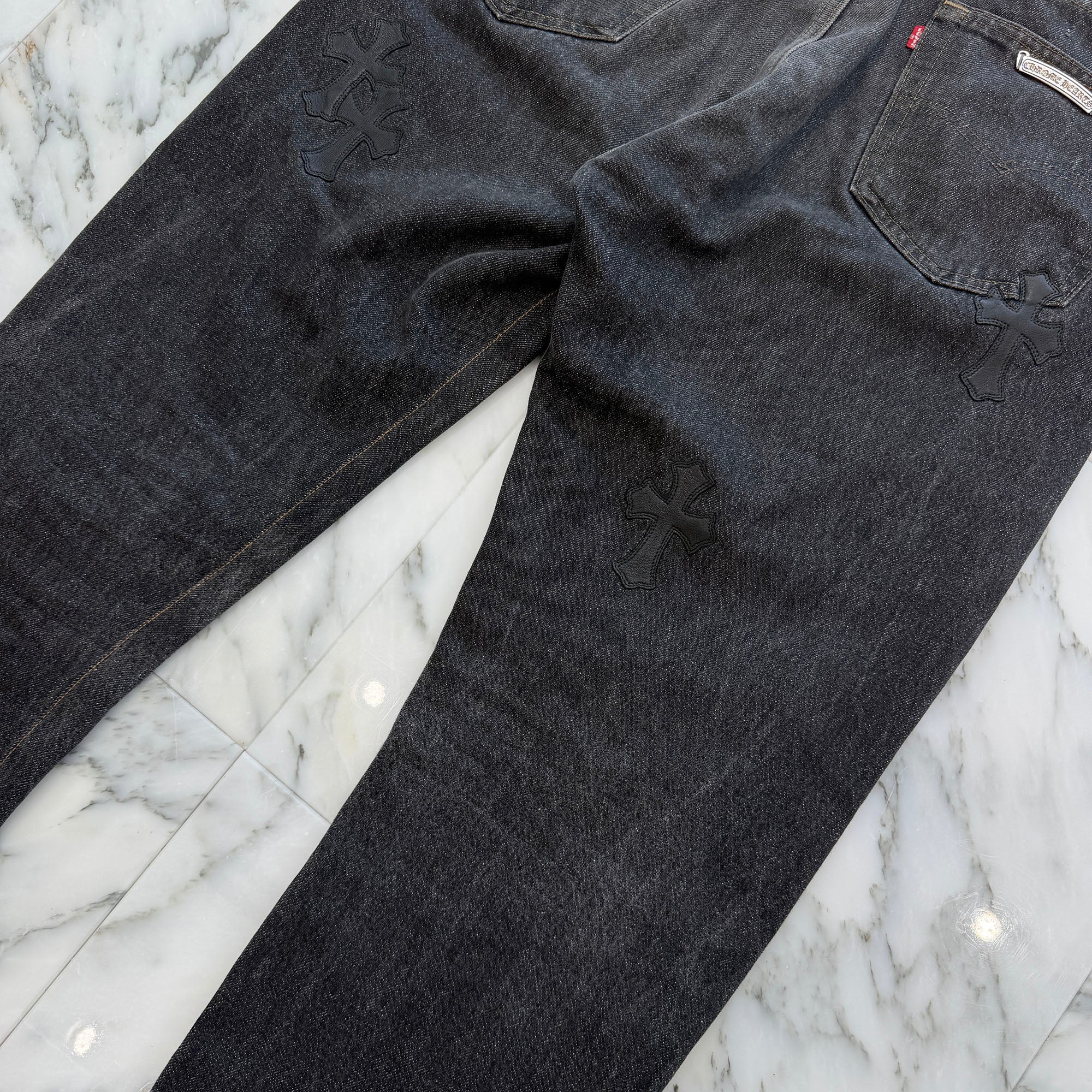 CHROME HEARTS × Levi's 501 VNTG Leather Cross Patch Jeans Size 34 クロムハーツ × リーバイス 501 ヴィンテージ レザークロスパッチ ジーンズ デニムパンツ サイズ34