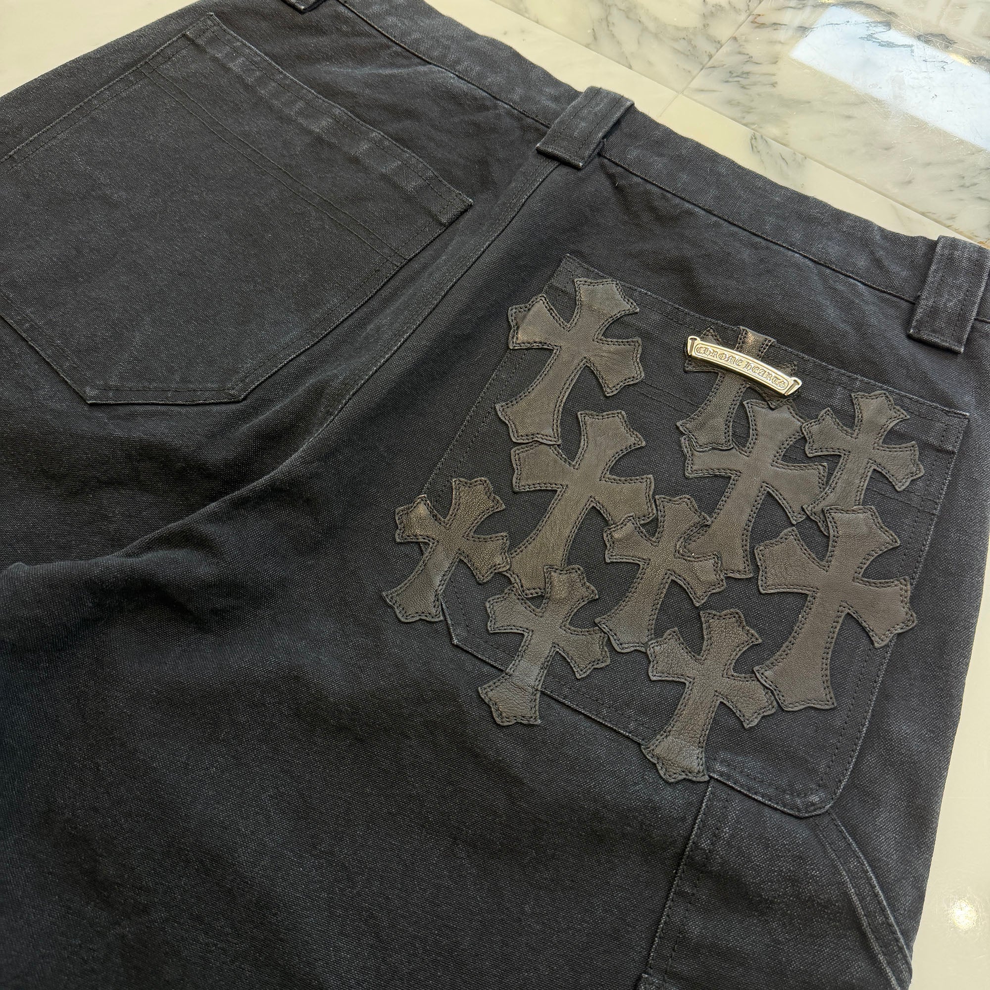 CHROME HEARTS Carpenter Cemetery Cross Patch Denim Shorts Size 34 クロムハーツ カーペンター セメタリークロスパッチ デニムショーツ サイズ34