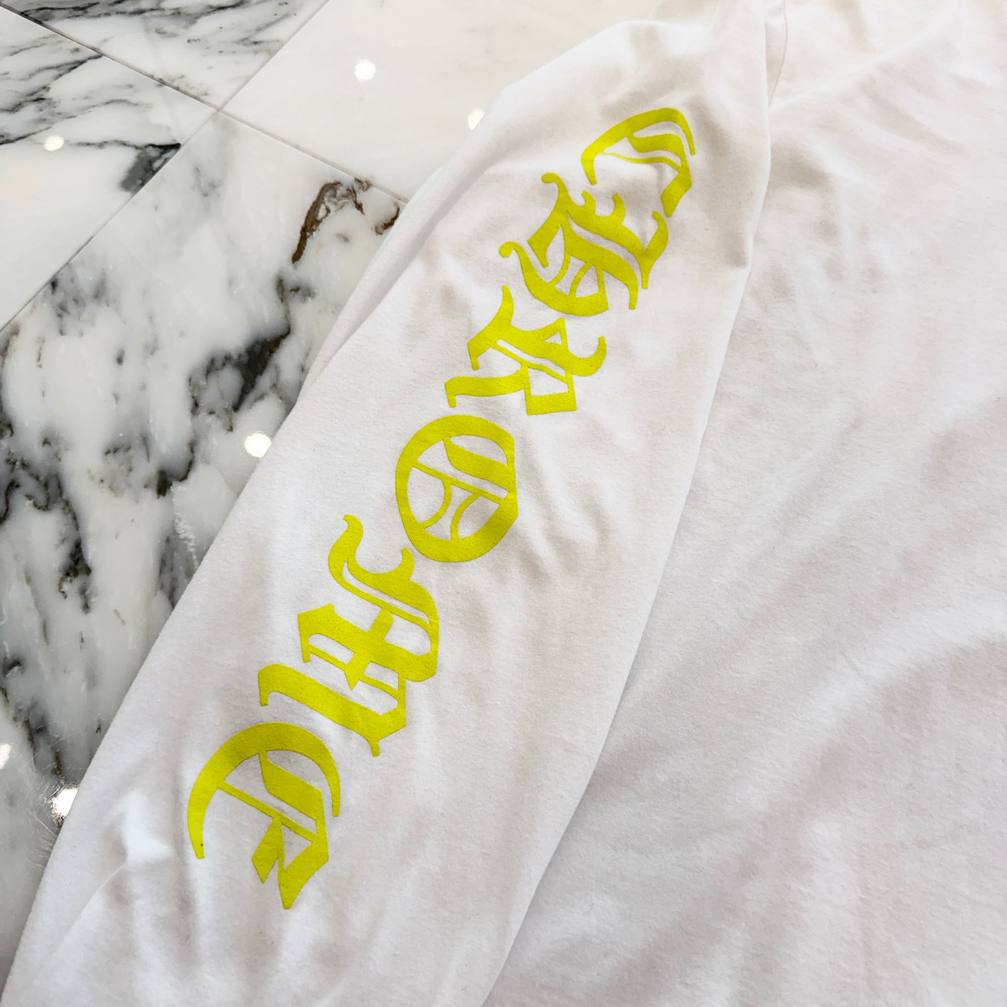 CHROME HEARTS Old English Neck Logo Neon Yellow Long Sleeve Tee Size L クロムハーツ オールドイングリッシュネックロゴネオンイエローロングスリーブTシャツ サイズL