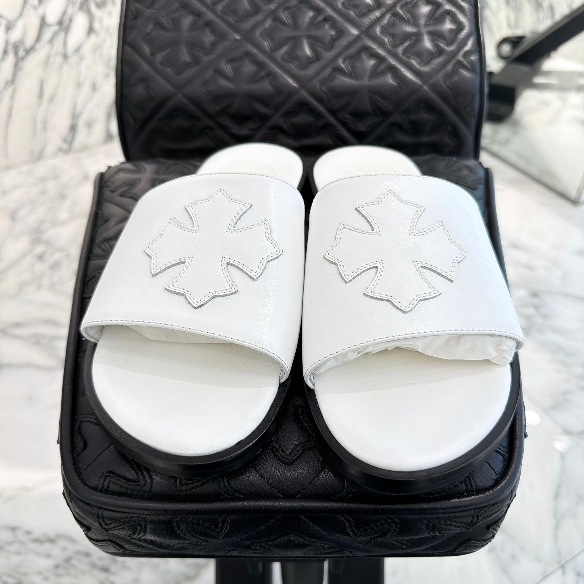 CHROME HEARTS Leather Cross Patch Sandals Size 40 クロムハーツ レザークロスパッチ サンダル サイズ40
