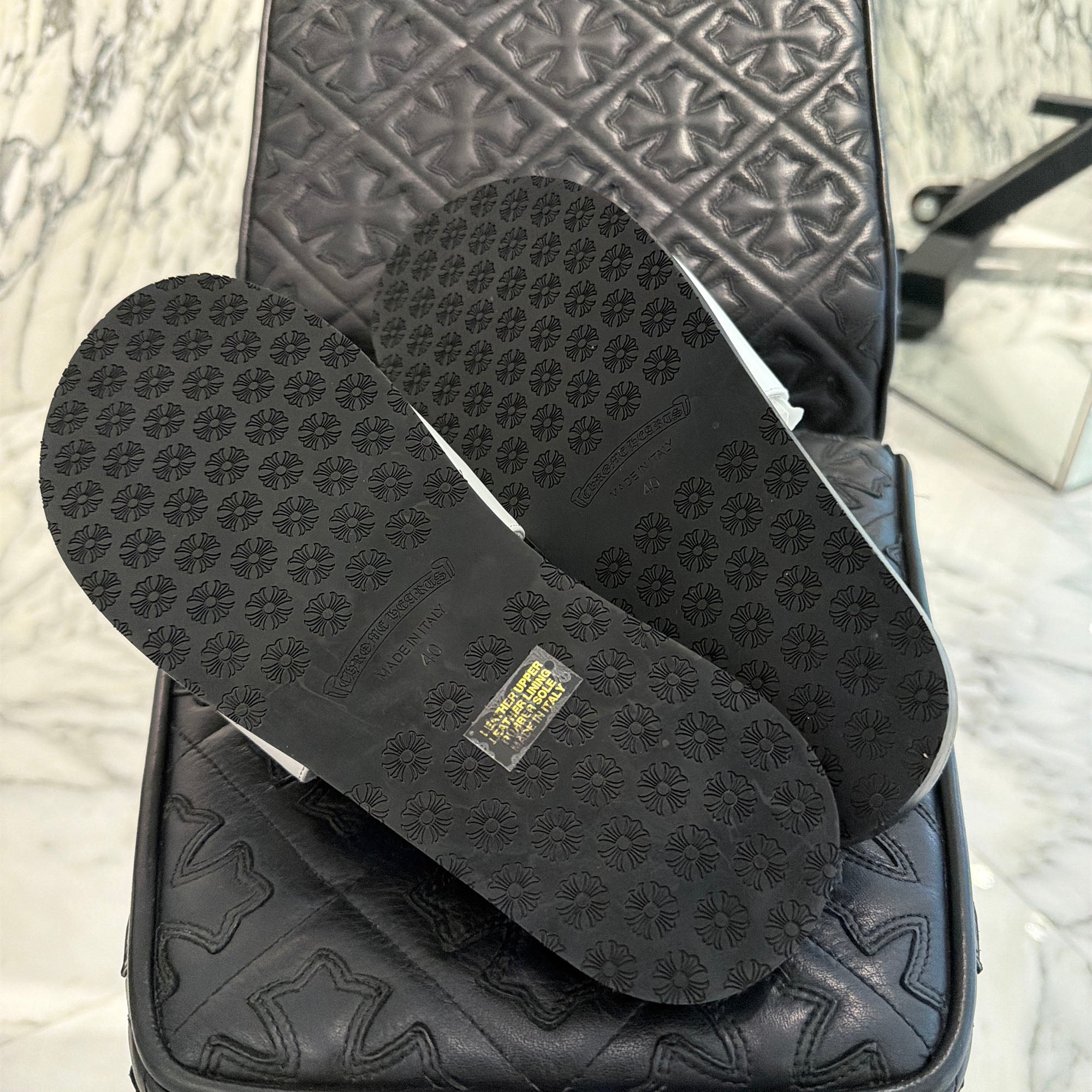 CHROME HEARTS Leather Cross Patch Sandals Size 40 クロムハーツ レザークロスパッチ サンダル サイズ40