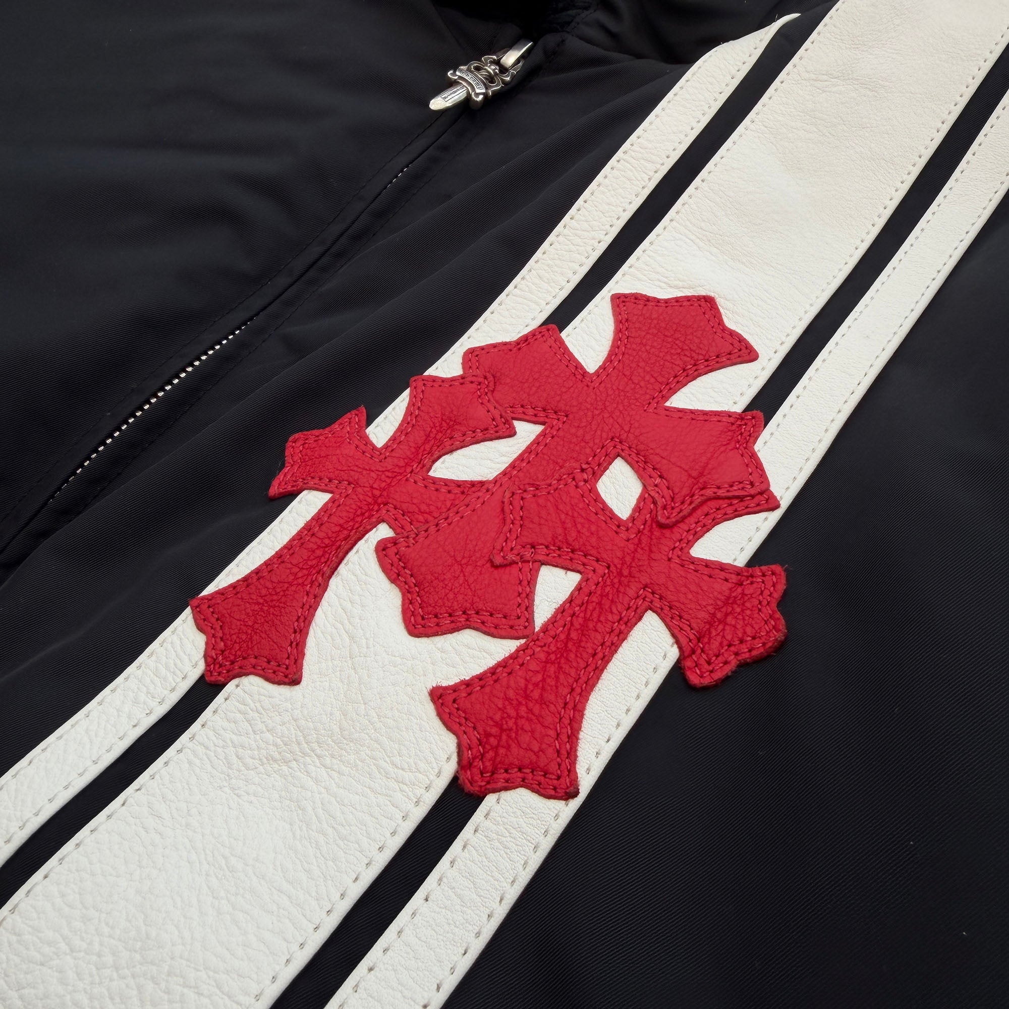 CHROME HEARTS Red 3 Cross Leather Patch Racing Zip Up Jacket Size L クロムハーツ レッド3クロス レザーパッチ レーシング ジップアップ ジャケット サイズL