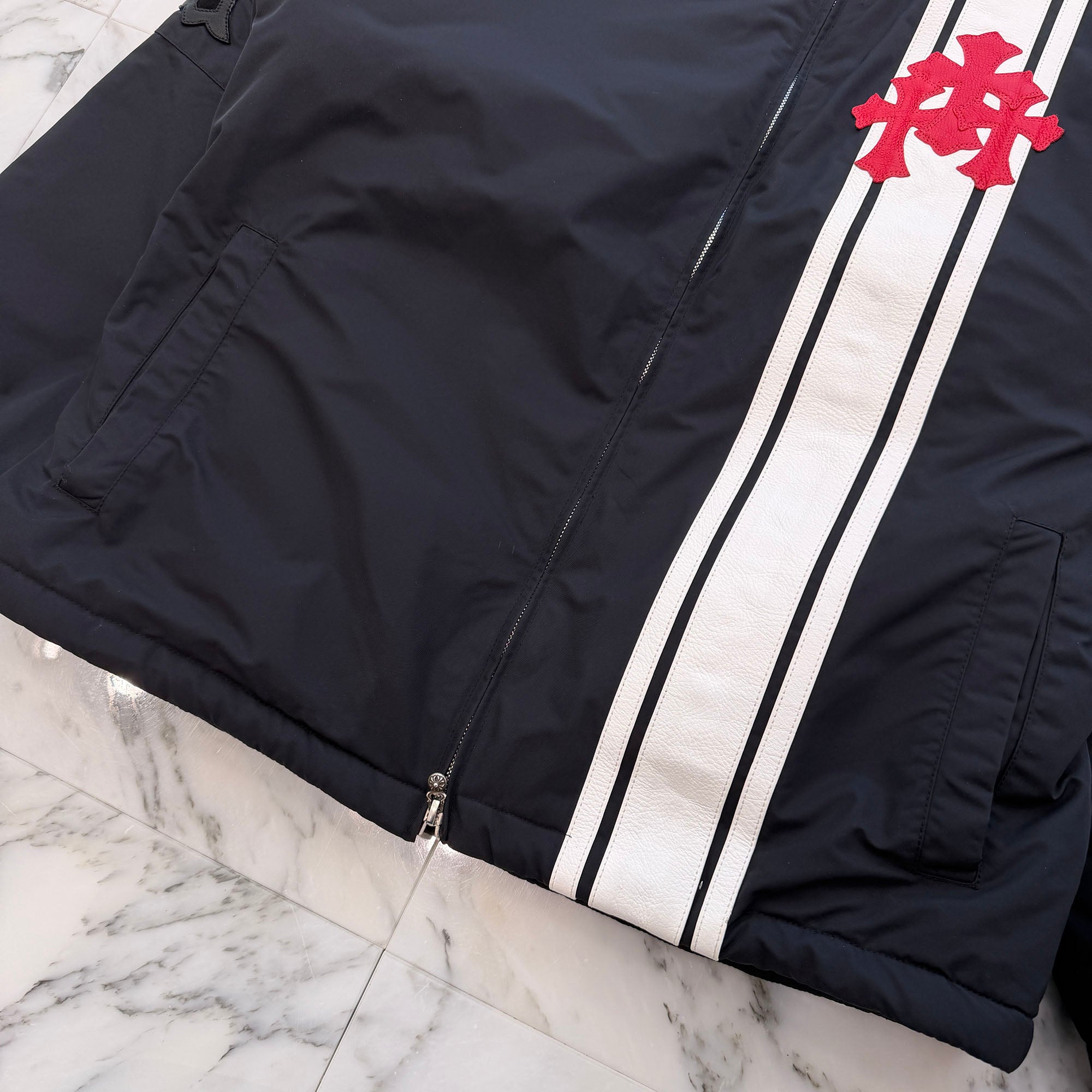 CHROME HEARTS Red 3 Cross Leather Patch Racing Zip Up Jacket Size L クロムハーツ レッド3クロス レザーパッチ レーシング ジップアップ ジャケット サイズL