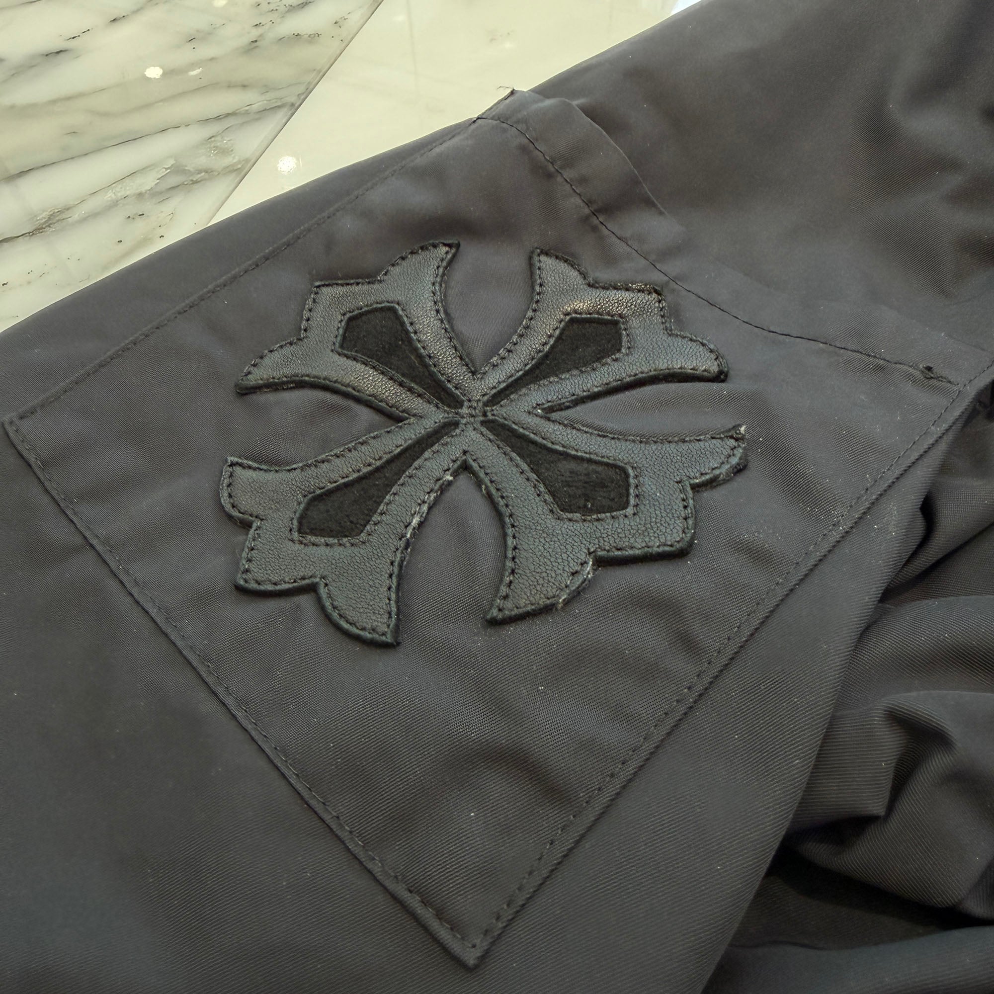CHROME HEARTS Red 3 Cross Leather Patch Racing Zip Up Jacket Size L クロムハーツ レッド3クロス レザーパッチ レーシング ジップアップ ジャケット サイズL