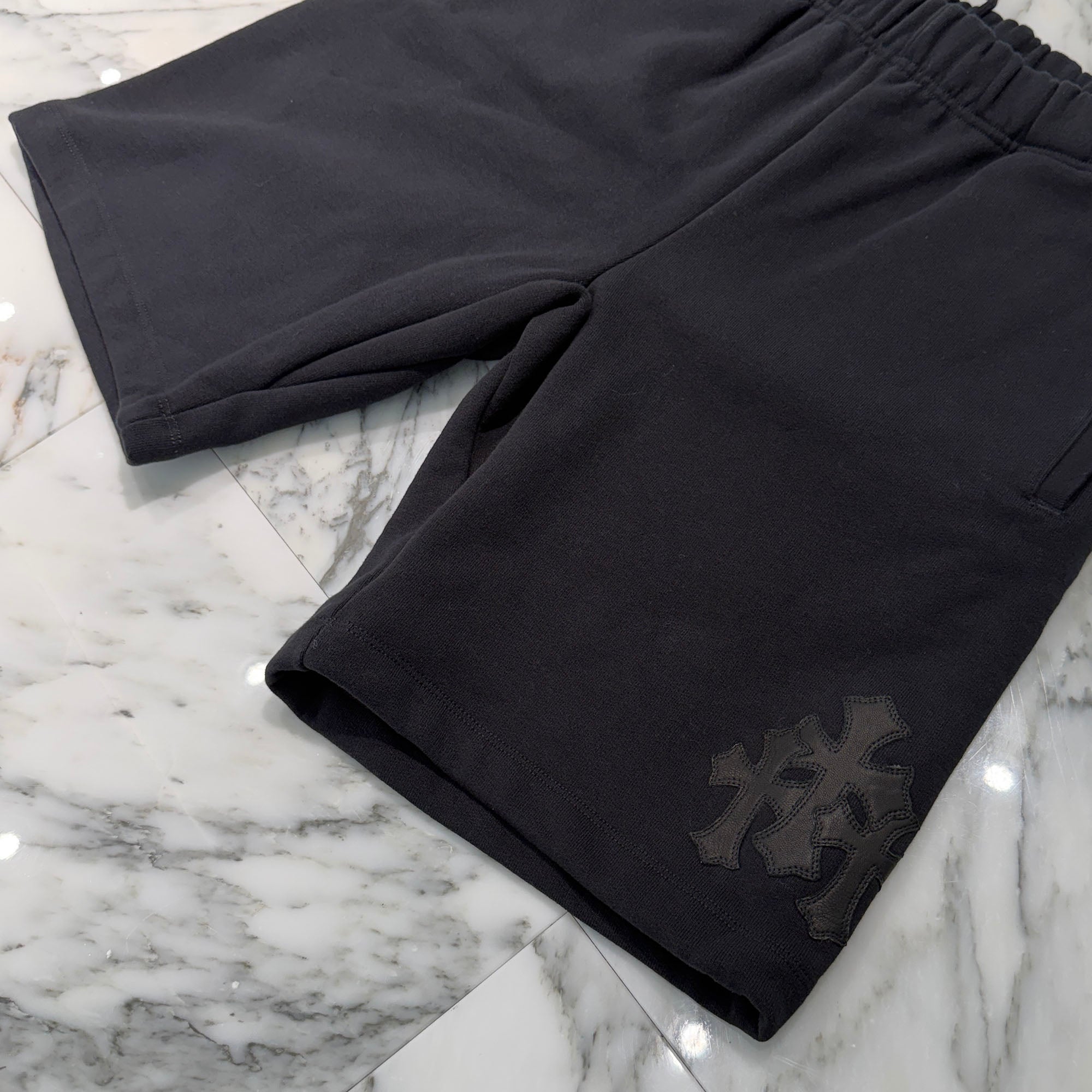 CHROME HEARTS Y NOT Triple Cross Leather Patch Sweat Shorts Size XL クロムハーツ ワイノット トリプルクロス レザーパッチ スウェットショーツ サイズXL