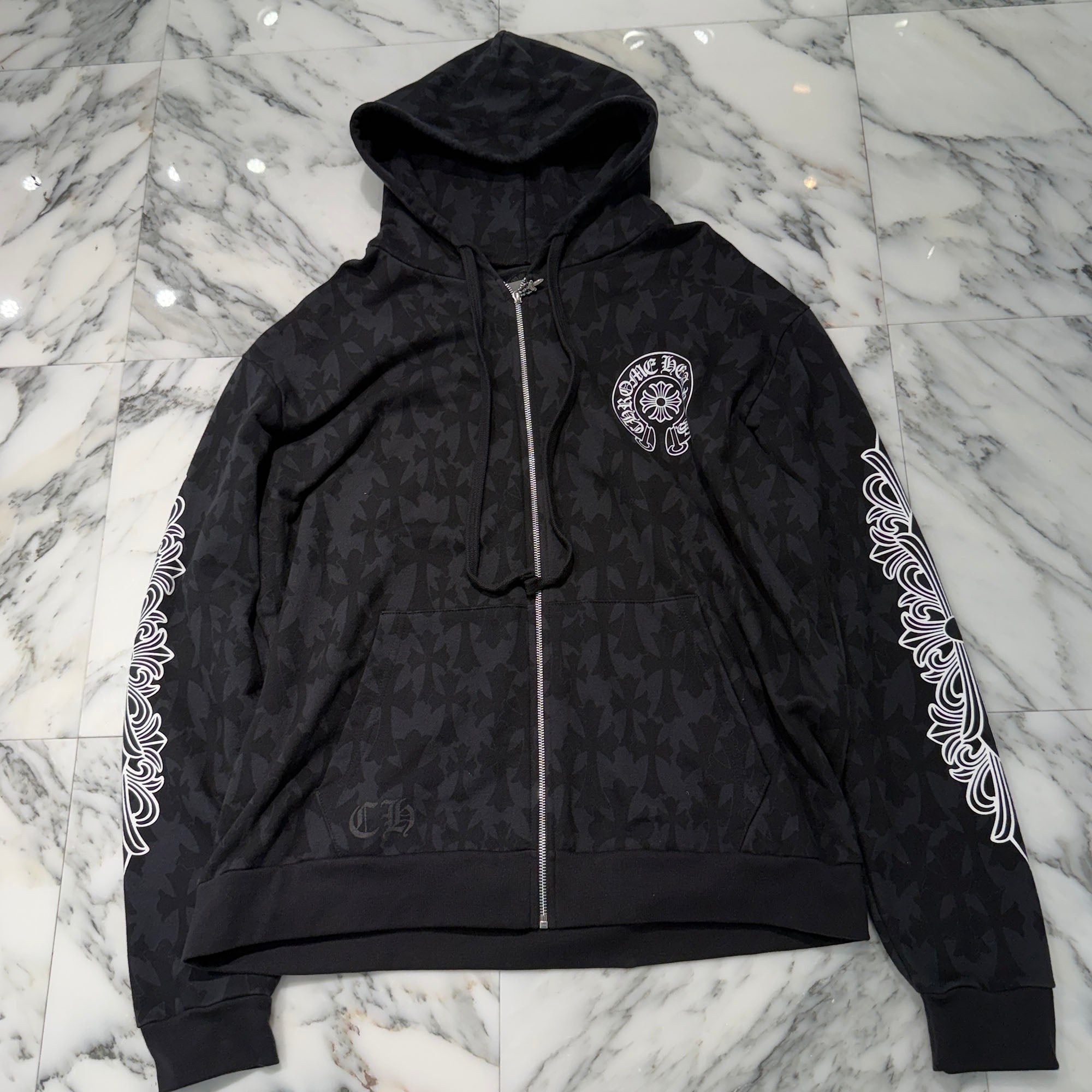 CHROME HEARTS 2024SS Graveyard Cemetery Cross Zip Up Hoodie Size XL クロムハーツ グレイブヤード セメタリークロス ジップアップフーディ 総柄 サイズXL