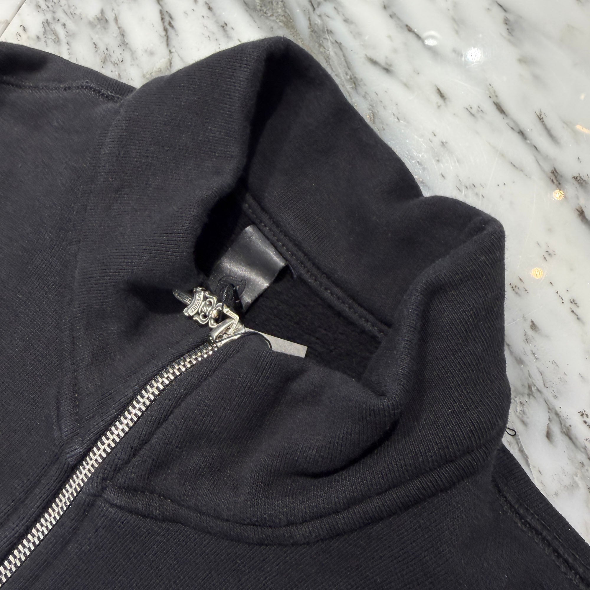 CHROME HEARTS Y NOT Cemetery Cross Leather Patch Half Zip Sweatshirt Size S クロムハーツ ワイノット セメタリークロス レザーパッチ ハーフジップ スウェットシャツ サイズS